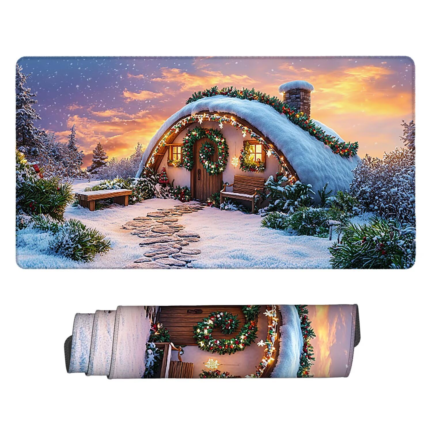 Podkładka pod mysz do gier, 1200 x 600 mm, XXL, duża podkładka pod mysz do gier, antypoślizgowa, wodoodporna, rozszerzona XXL długa klawiatura, akcesoria biurowe, dla graczy, PC (domek z widokiem na