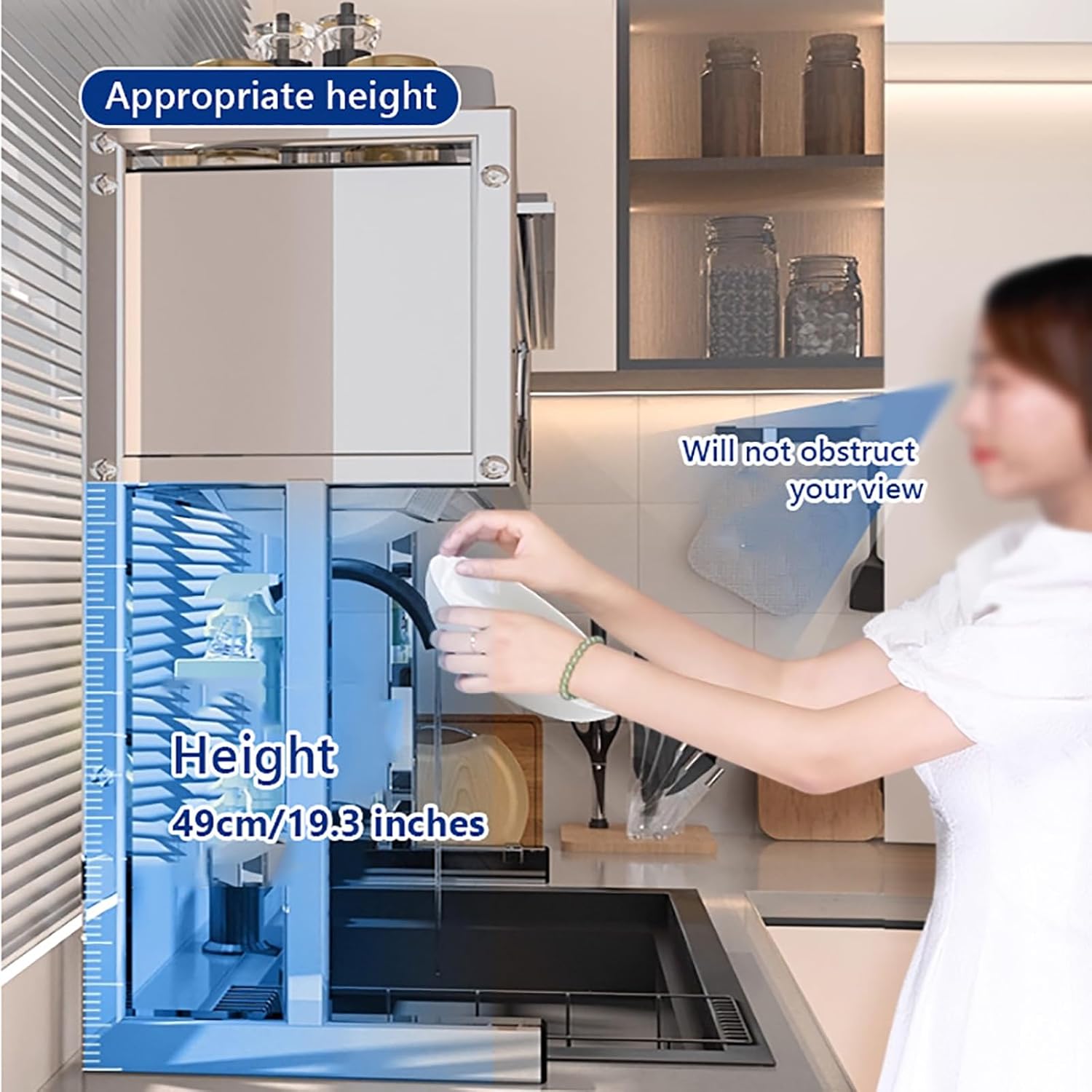 Large Stainless Steel Kitchen Sink Organizer With Cover,over The Sink Dish Drainer Drying Rack With Door,kitchen Countertop Storage Rack For Bowls,dishes,seasonings(95cm/37.4inch, Stainless steel)