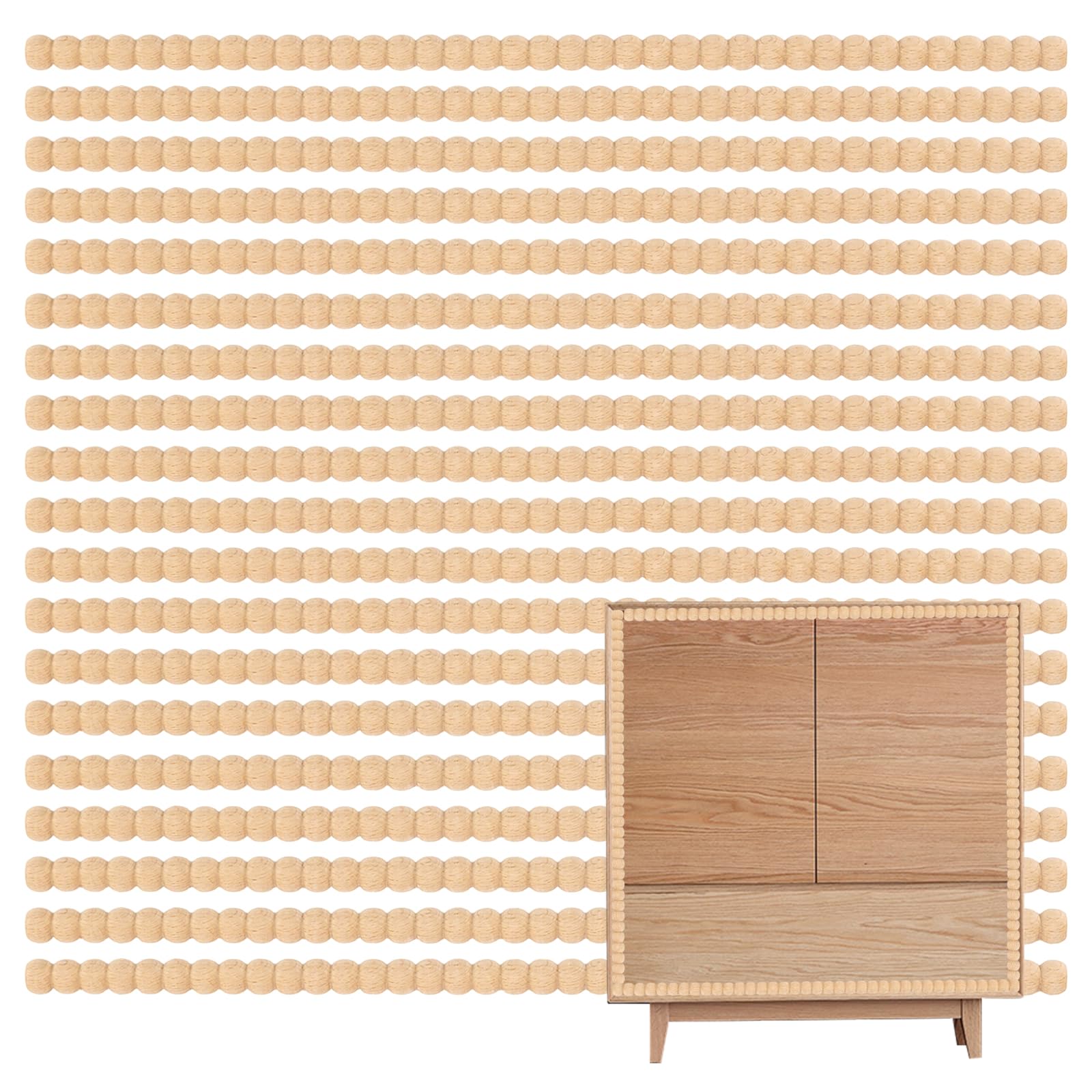 CHEUNGR 20 Pcs Decorative Beaded Wood Trim, 15.75 Inch Half Wooden Beads Bobbin Trim Unfinished 3D Bead Pearl Wood Molding Cute DIY for Home Wall Shelf Window Door Decor