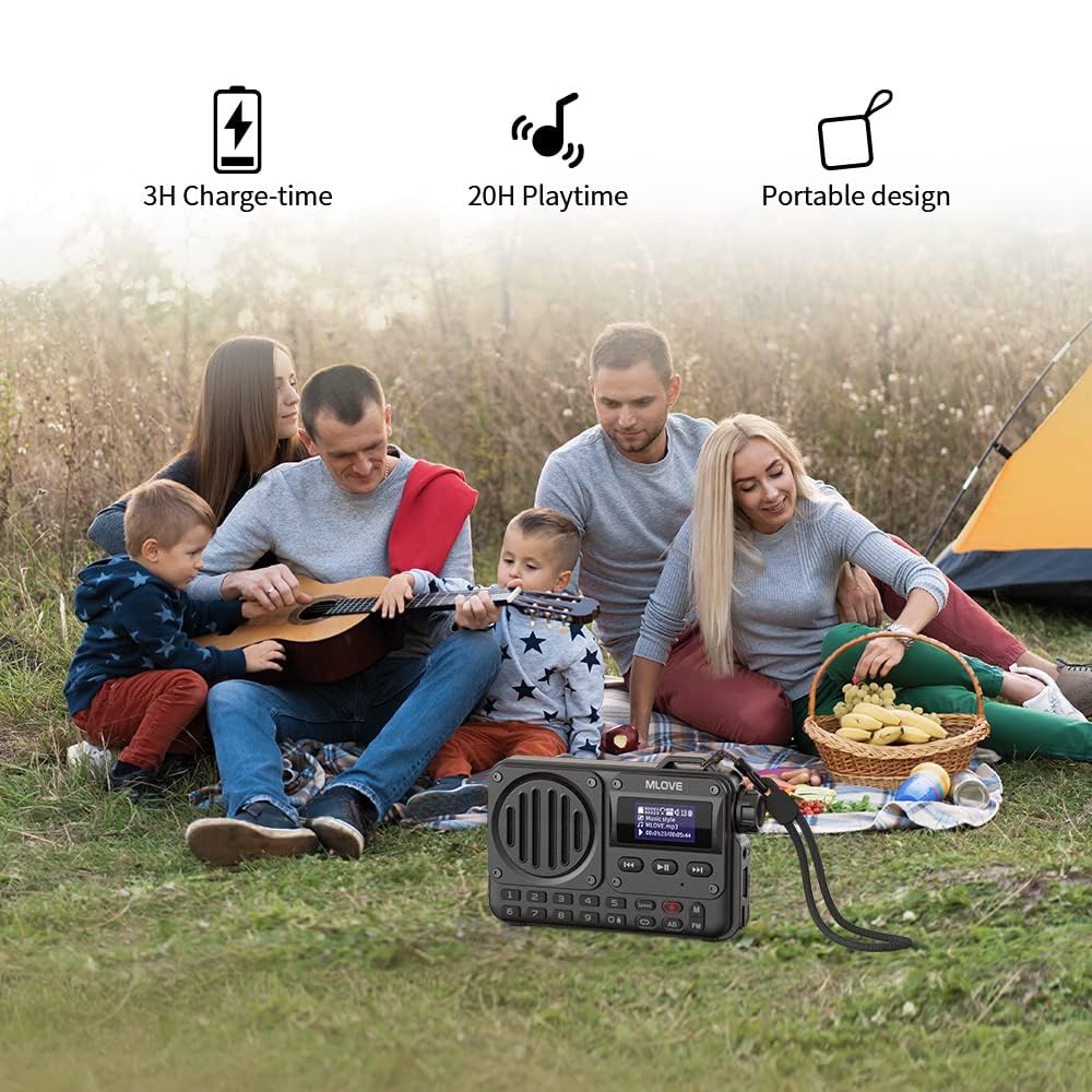 MLOVE BV800 Radio FM Portátil Pequeña Pantalla LCD y Altavoz Bluetooth, Admite Reproducción a través de BT 5.0, Entrada AUX, USB y Tarjeta TF para Disfrutar de la Música en Cualquier Lugar, Negro
