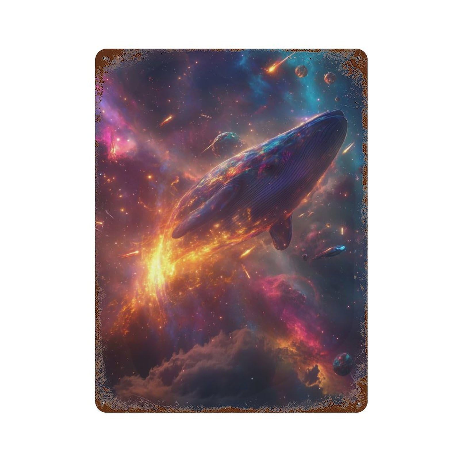 Cosmic Whale 15.7"x11.8" Retro Metal Sign, Industrial Home Decor for Office, Studio And Wall Decor