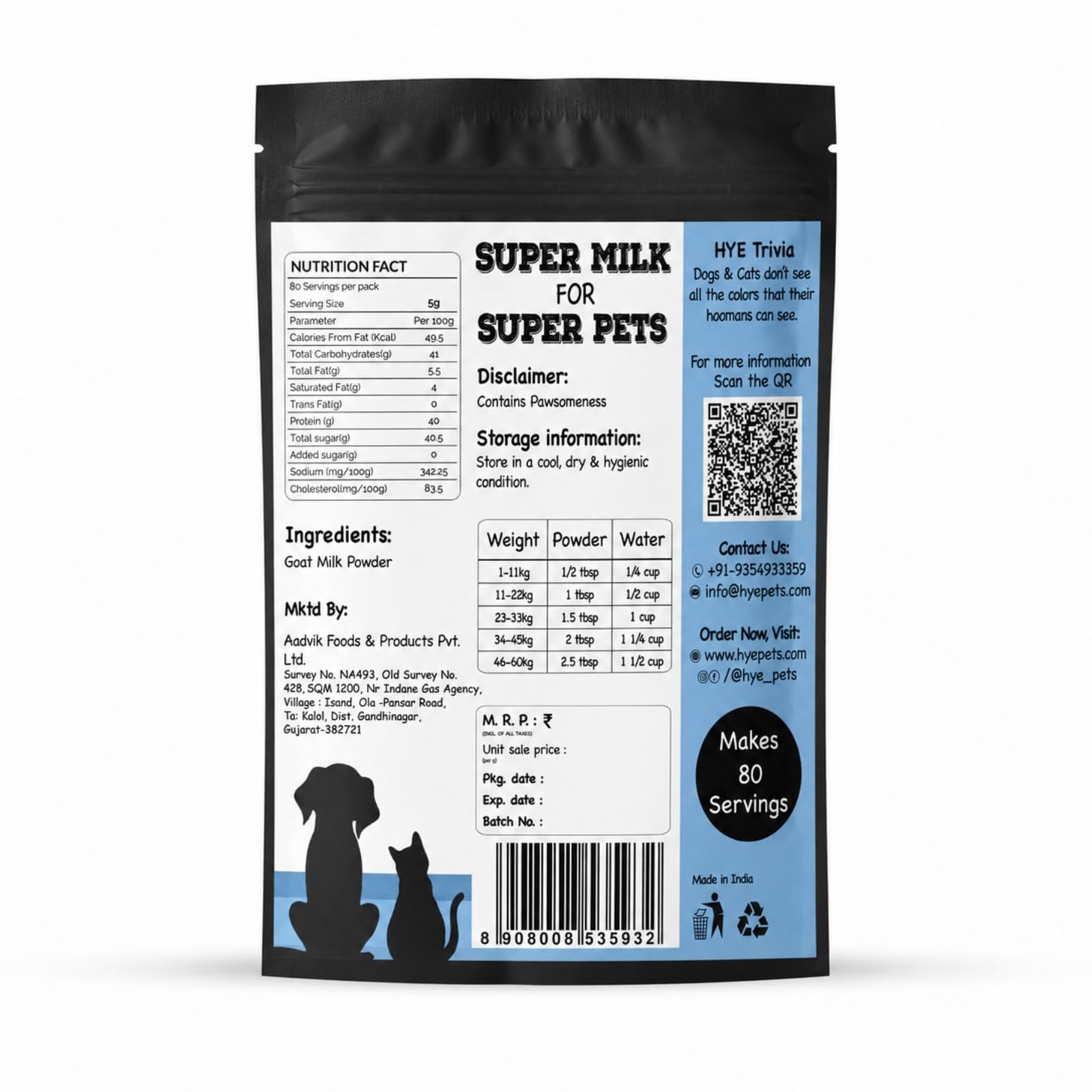 HYE Pets Goat Milk Powder for Pets | Nutrient-Rich Supplement for Happy and Healthy Dogs and Cats Food | 80 Servings Per Pack | 400g — Amazon image 3