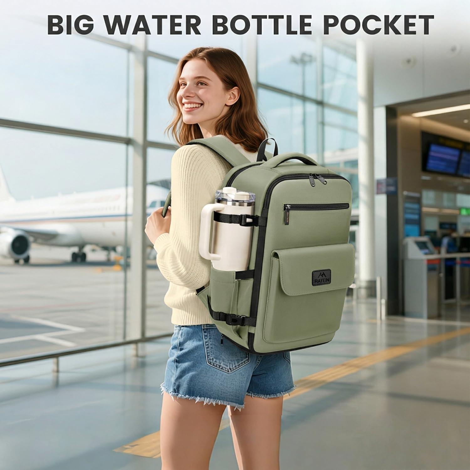 MATEIN Personal Item Backpack 18x14x8 with Shoe Compartment, TSA Approved Underseat Bag for Frontier Airline with Water Bottle Holder Lightweight Travel Backpack for Women Men Fit 15.6" Laptops, Green