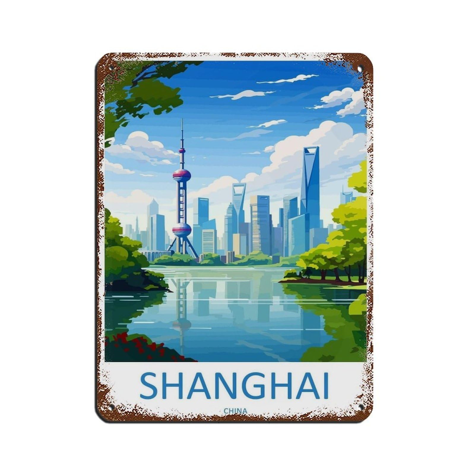 Shanghai Travel Art China Shanghai Art Gift (2) Retro Poster Metal Tin Sign Chic Art Retro Iron Painting Bar People Cave Cafe Family Garage Poster Wall Decoration 12x16inch(30x40cm)