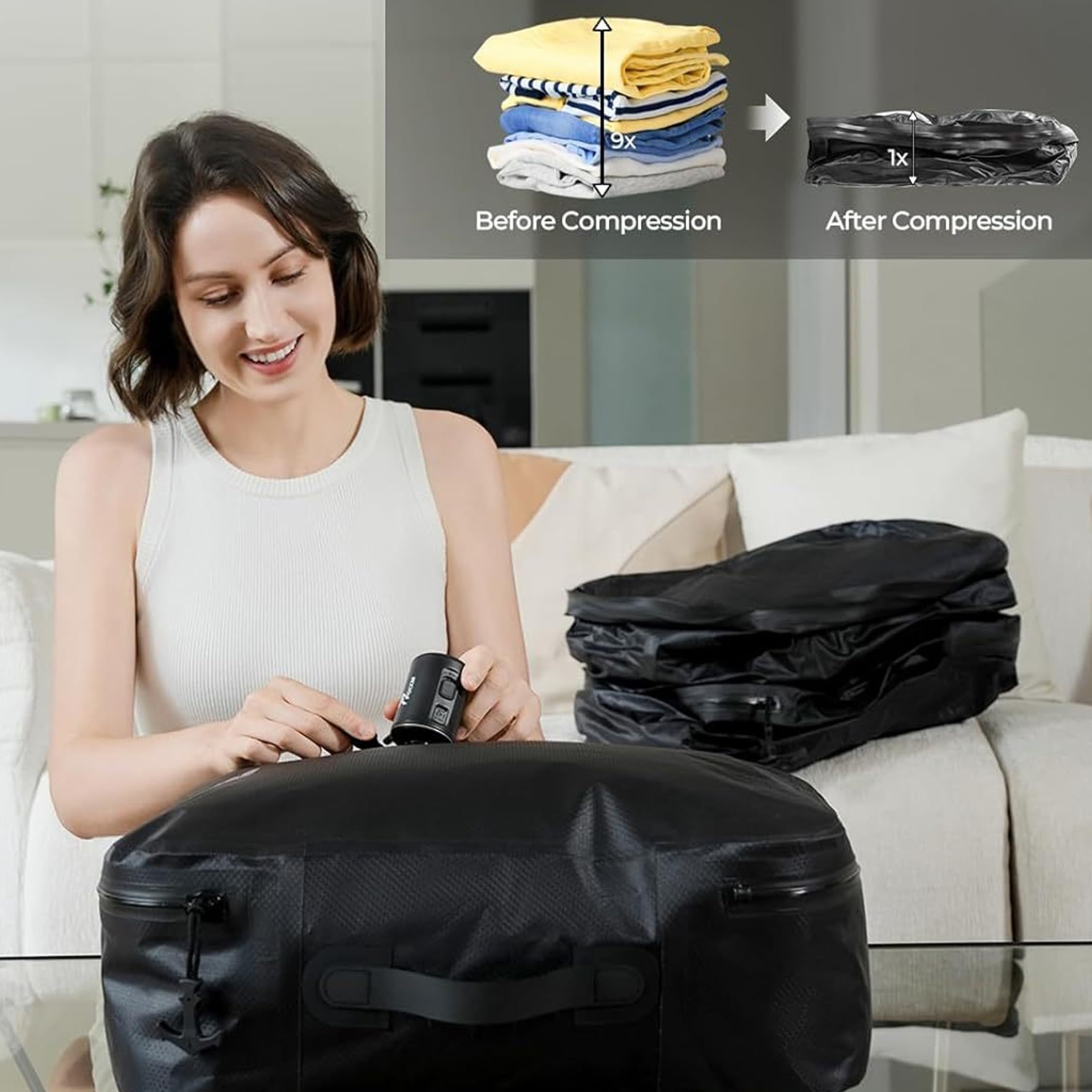 Sacchetti a compressione sottovuoto, sacchetti salvaspazio da viaggio per l'organizzazione dei bagagli