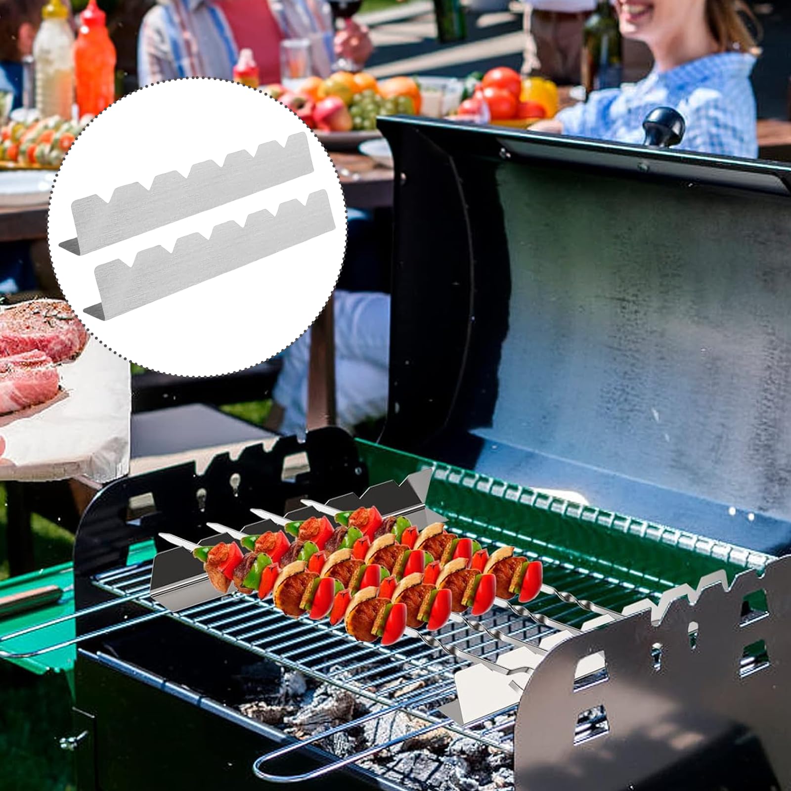 Lot de 4 racks à brochettes pour barbecue : support pour 6 brochettes, porte-brochettes en acier inoxydable, accessoires de barbecue, pour le camping et la randonnée