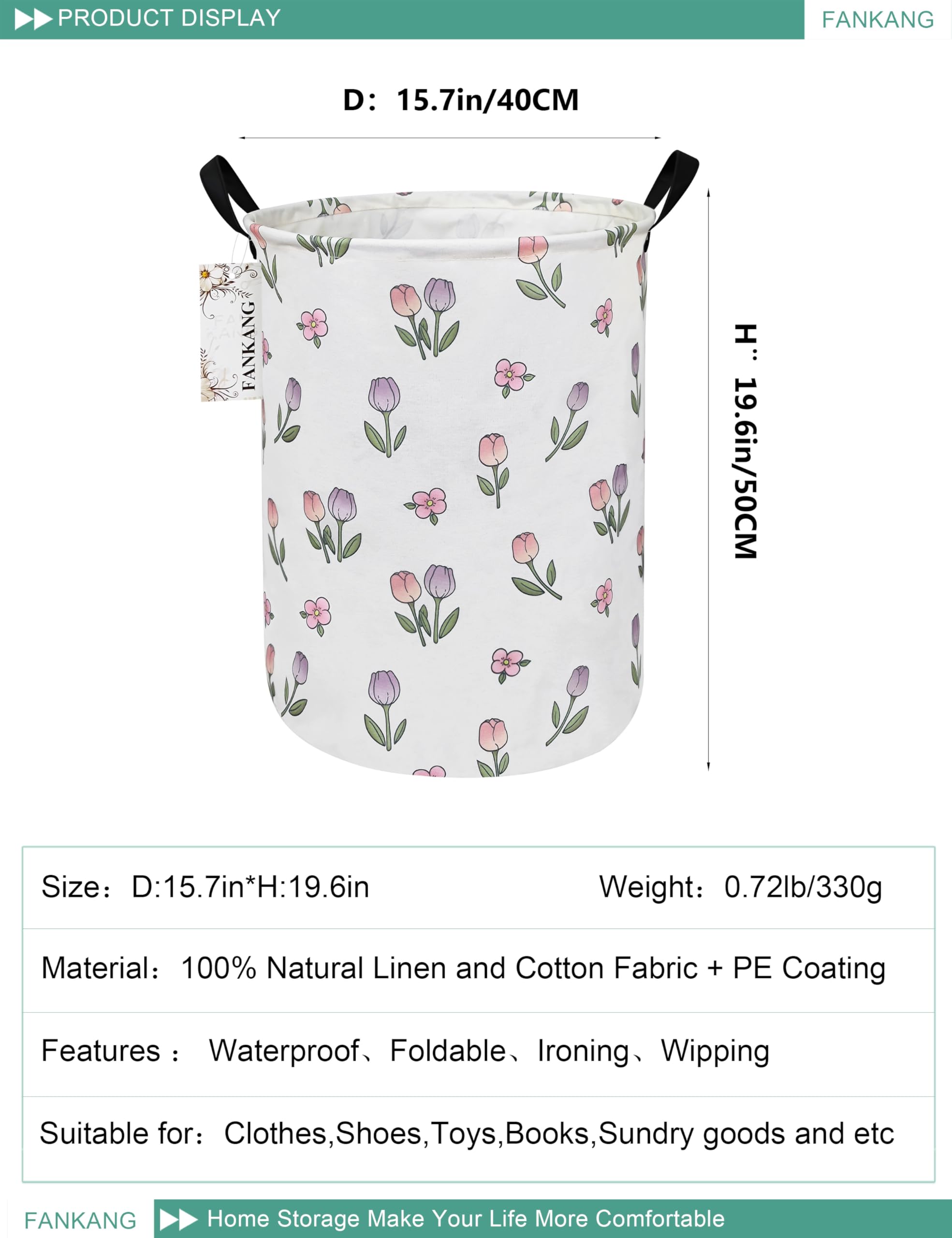FANKANG Laundry Hamper Storage Bins Nursery Hamper Canvas Foldable Large Storage Baskets for Kids Toys Room Nursery - Image 2