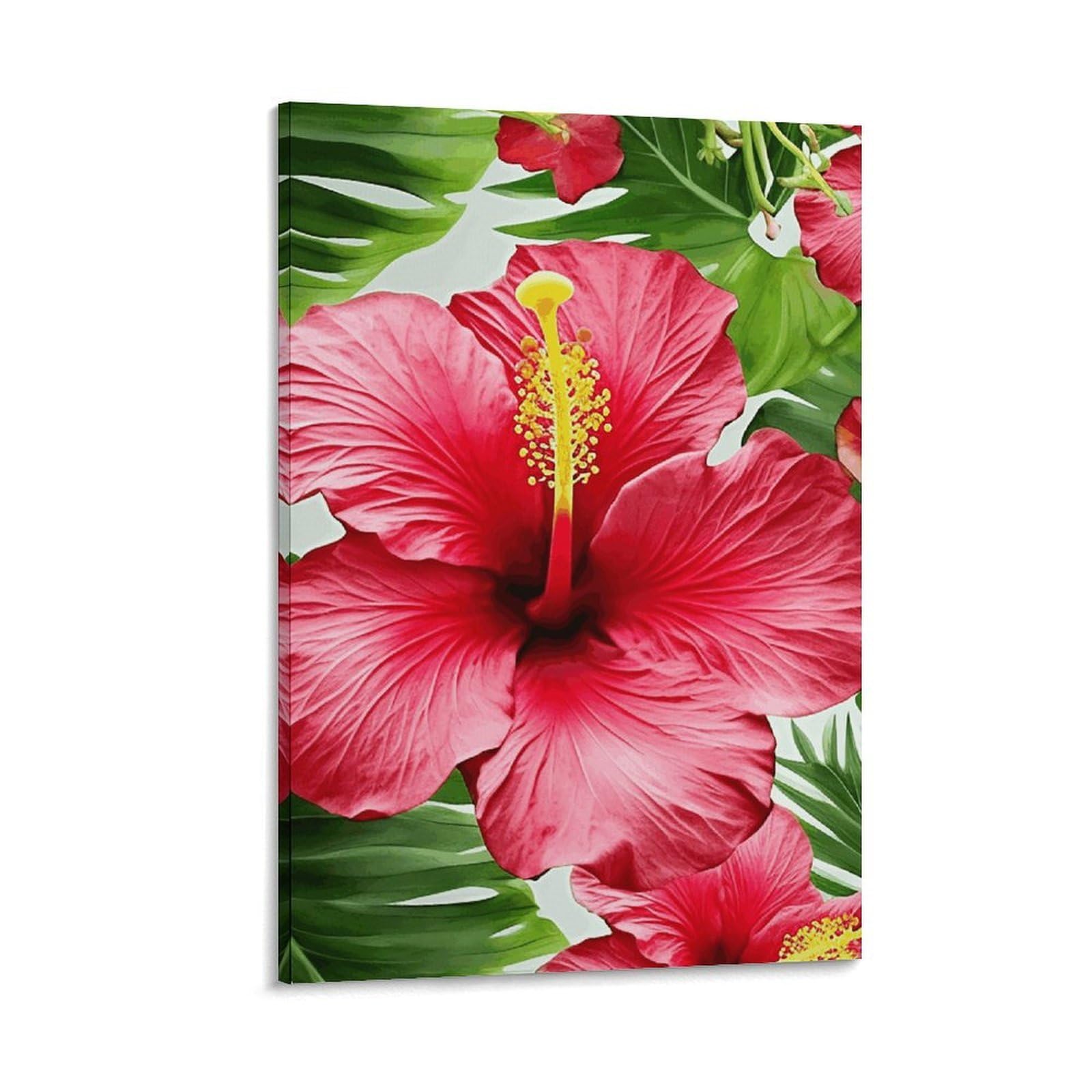 Canvas Wall Art for Living Room 16"x24" Modern Artwork Painting Pictures Hanging Canvas Prints Hibiscus Flower Aesthetic Wall Art for Bedroom Bathroom Office Wall Art Print Decor Hibiscus Flower Canv