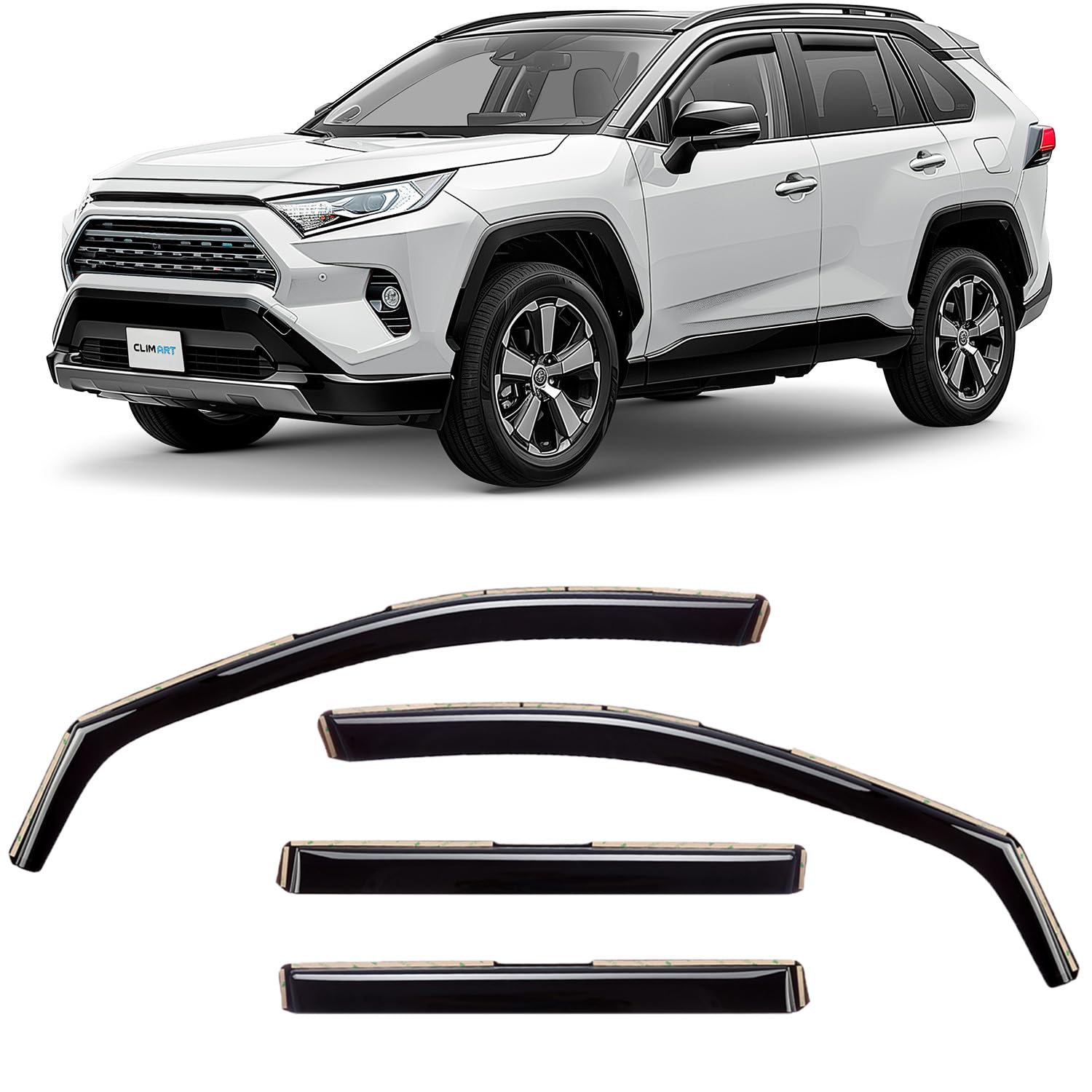 CLIM ART en Canal Deflectores de Aire para/compatible con Toyota RAV4 2019-2026 XA50 - Deflectors Ventanilla - Accesorios Coche - Derivabrisas -Deflectores de Viento - Cortavientos Ventana Coche-4ud N