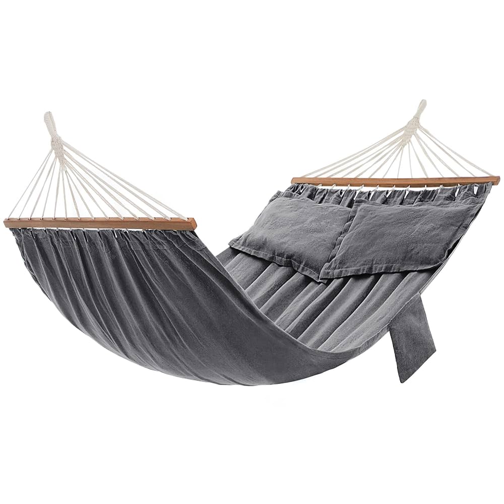 Hamac SONGMICS Avec 2 Oreillers - 210x150cm, Capacité 300kg - Gris, Parfait Pour Jardin Ou Camping