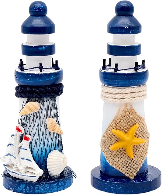 ''N/A'' 2PCS Mini Lighthouse Ornaments, Nautical Theme Bathroom Decorations, Decorative Home Accessories for Living Room, Table Decoration, Photo Props Blue