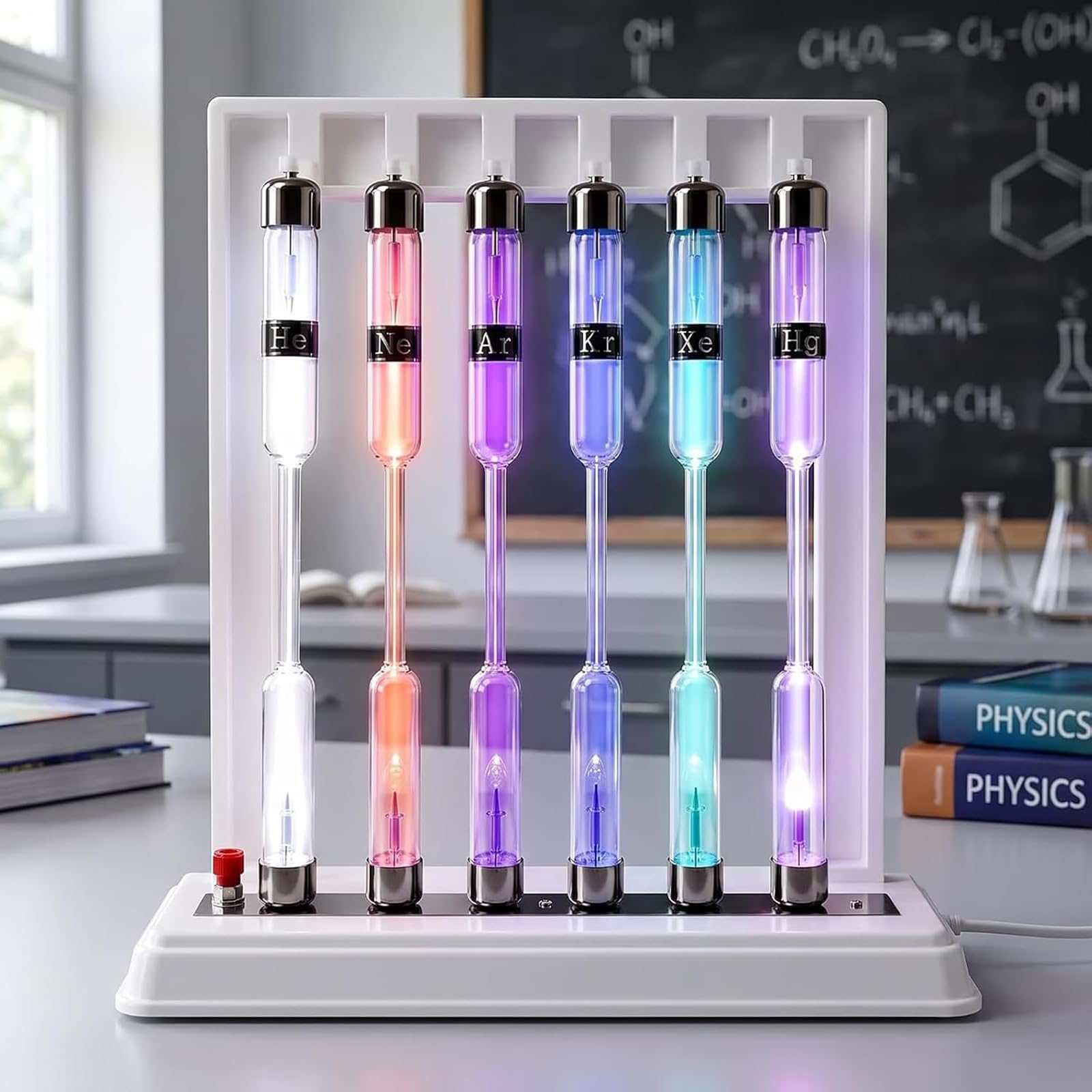 Tubo scientifico a scarica di Gas con Supporto sperimentale | Set di Tubi Luminosi A Gas Nobile, include He, Ne, Ar, H2, N2, Hg, per l'educazione alla fisica e alla chimica
