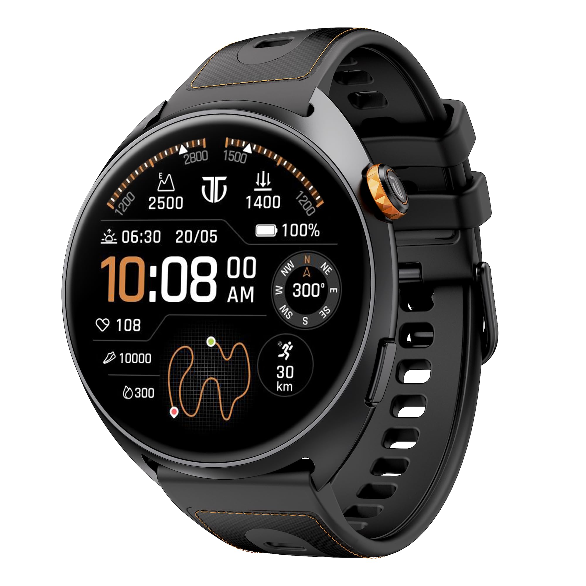 Titan Celestor 2.0 Smartwatch with 1.43" inch AMOLED Display, Dual Band GPS, ABC, Offline Maps, 5 ATM, Training Load & Readiness, Running Courses, Offline Music, TitanQ, Hybrid Strap​ - Onyx Black