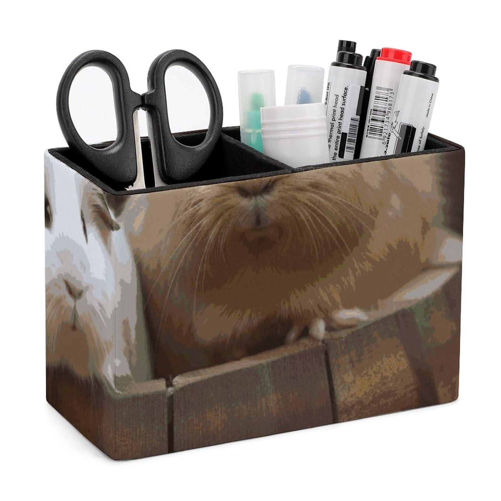 Porte-stylo en cuir cochon d'Inde à double compartiment pour bureau