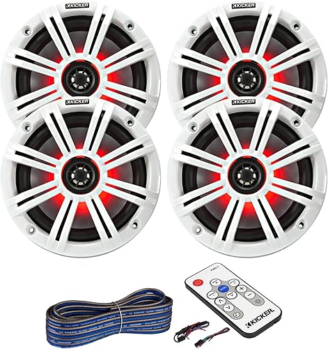 Kicker - 2 pares (4) de altavoces LED coaxiales de 6.5 pulgadas, 2 vías, 195 vatios de potencia máxima coaxial de audio marino multicolor con