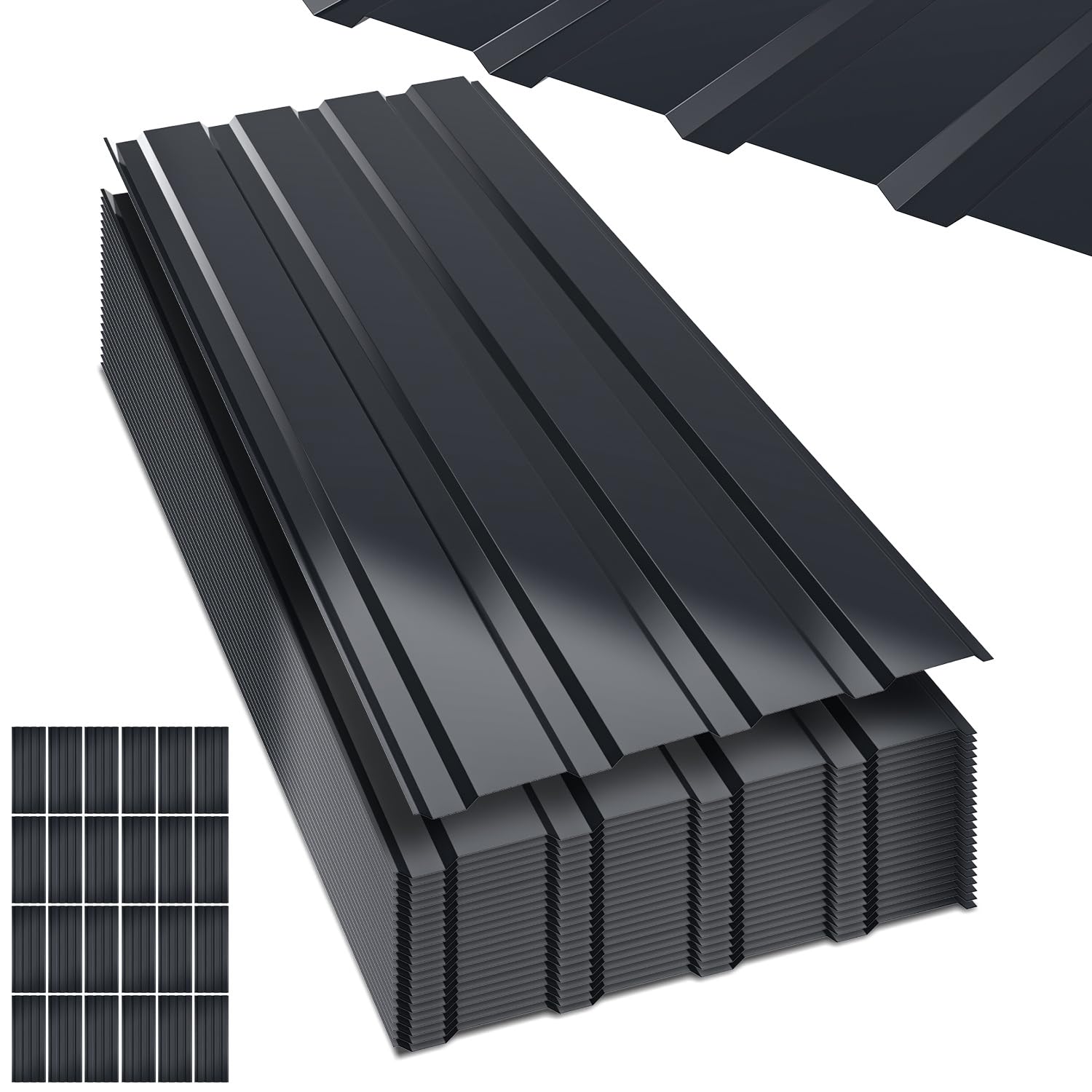 36 láminas trapezoidales de 115 x 45 cm – 18,63 m², superficie lisa, placas onduladas para techo de 0,25 mm, resistente a la intemperie, adecuada para cobertizo de jardín, garaje, guantes