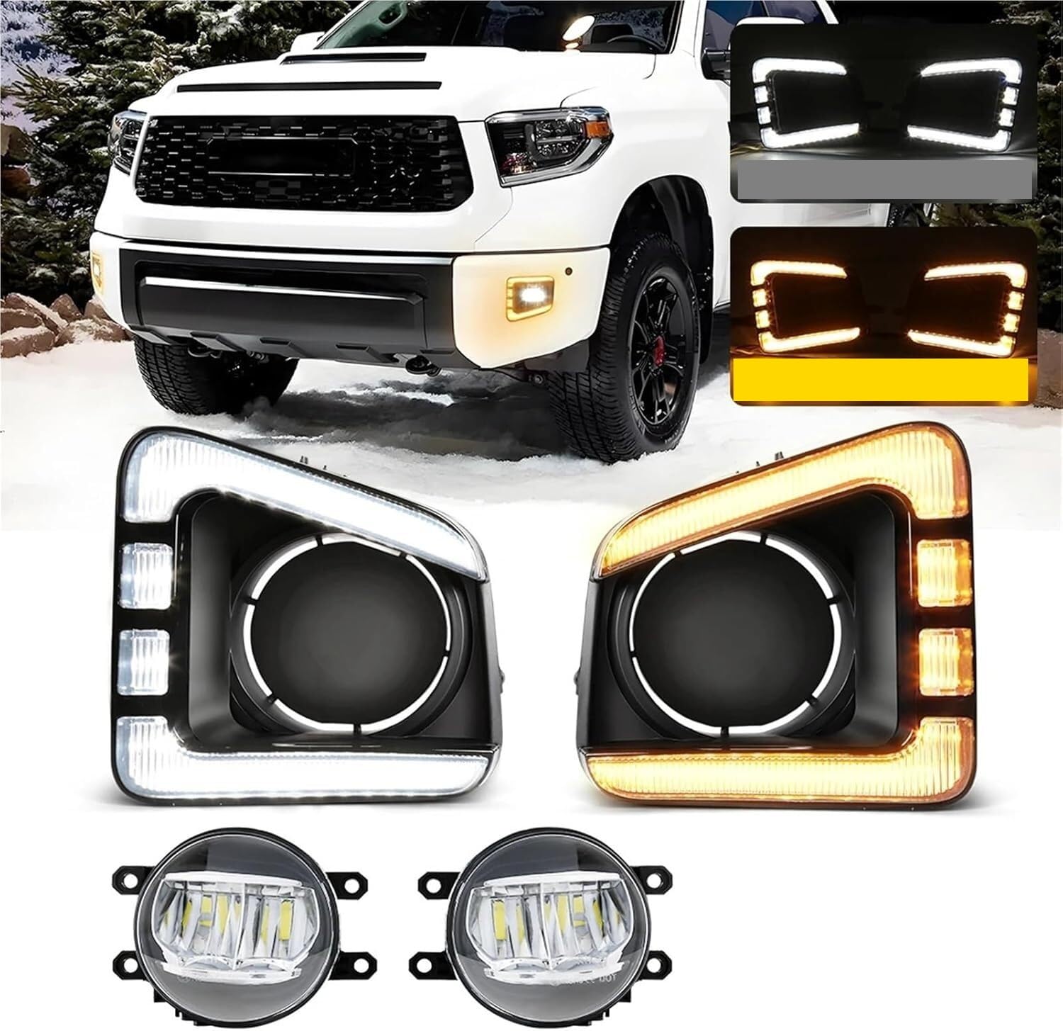 Światła przeciwmgielne LED światła do jazdy dziennej DRL kierunkowskaz światło dzienne halogenowe kompatybilne z Tundra 2014-2021(DRL Fog Halogen Set)