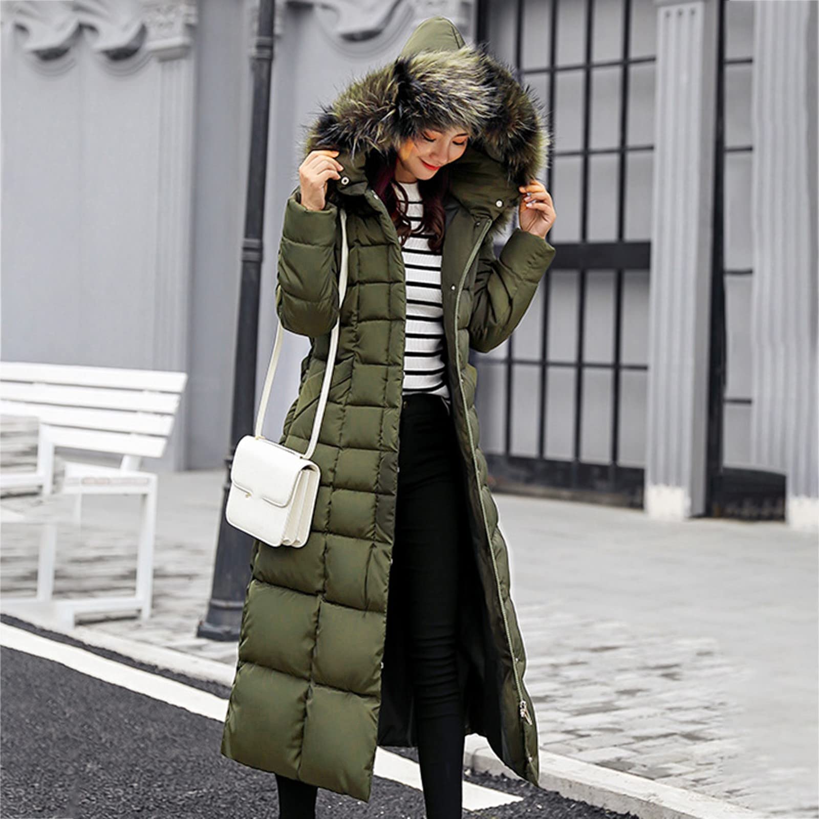 Chaquetas de invierno para mujer, abrigos largos y gruesos para mujer, con cremallera, chaqueta de algodón de gran tamaño, abrigo acolchado resistente al viento con bolsillos, colores sólidos, manga