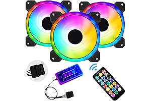 RGB Case Fan, Three Pack 120mm Ultra-Quiet RGB Chassis Cooling Fans