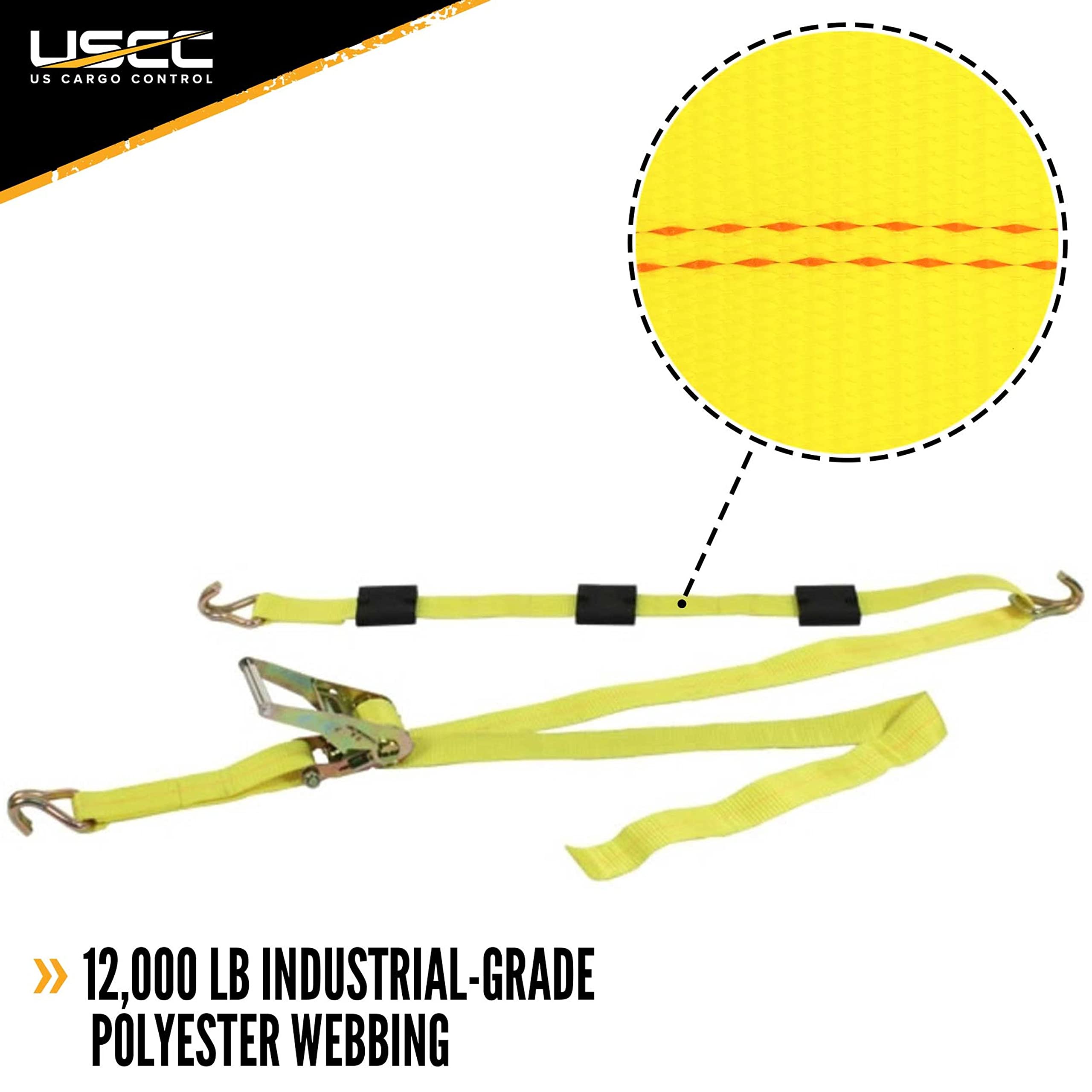US Cargo Control Wheel Strap with Wire Hooks, Adjustable Rubber Blocks, and Ratchet, 2-Inch Wide Polyester Webbing, Great for Hauling Low-Profile Vehicle, 3,333 Pound Working Load Limit, 4 Pack