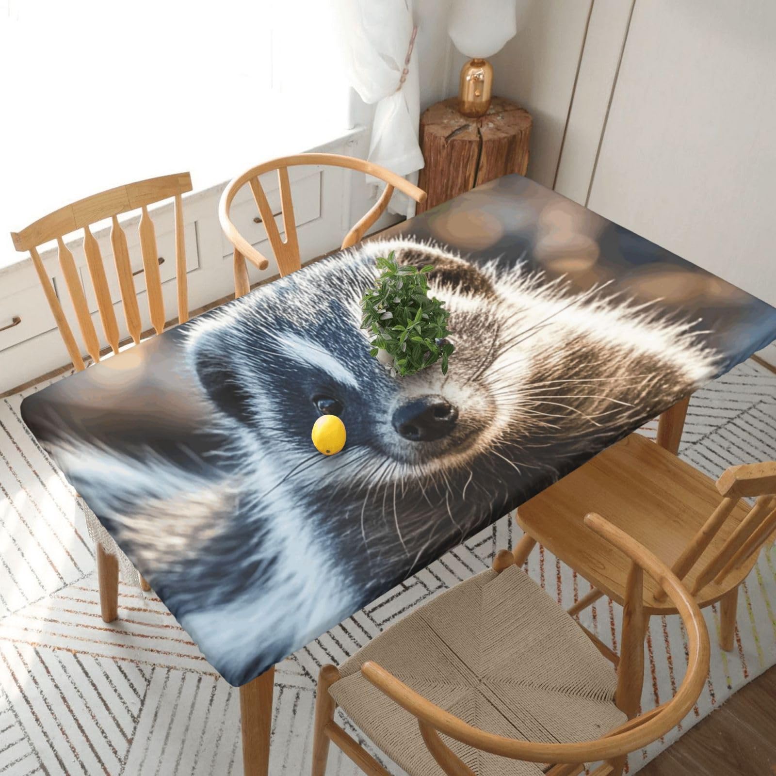 Fodpand Black Skunk Spandex Fitted Tablecloth For 5 Foot Rectangle Tables,Waterproof Picnic Table Cover Stretch Table Cloth Washable Table Protector For Picnic, Camping, Outdoor