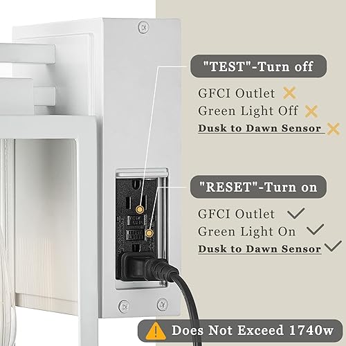 Miniatura 3 de zeyu ZW27BS-P+G WH - Iluminación de pared exterior con sensor de atardecer a amanecer, aplique de pared exterior con salida GFCI integrada, aluminio