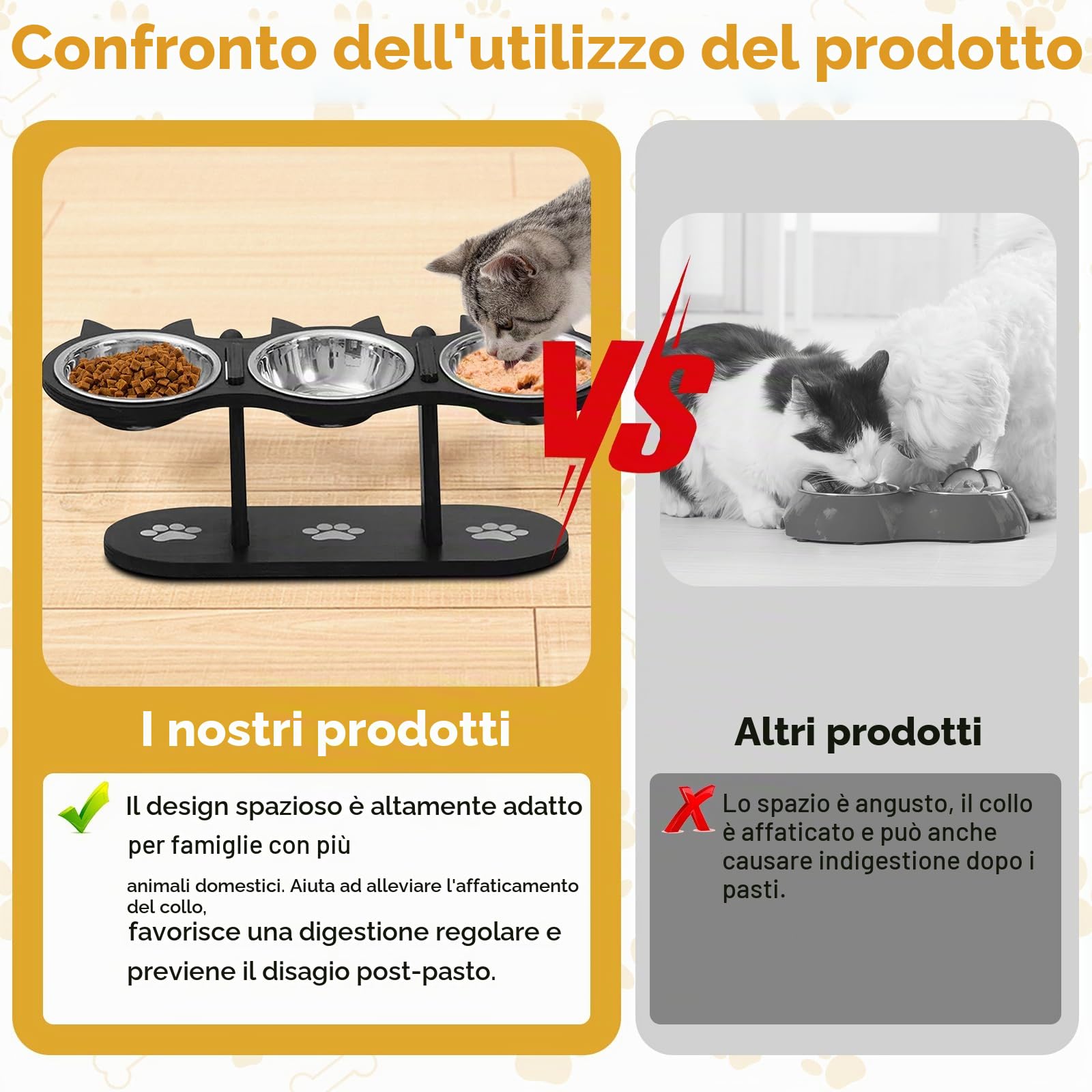 Ciotola per gatti rialzata in acciaio inox con supporto in legno regolabile per gatti e cani piccoli