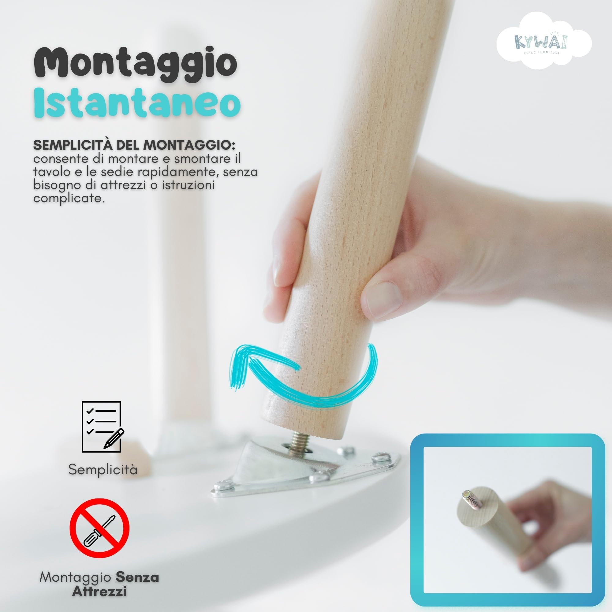 Tavolino Bambini con 2 Sedie in Legno di Pino - Tavolo e Sedie per Bambini