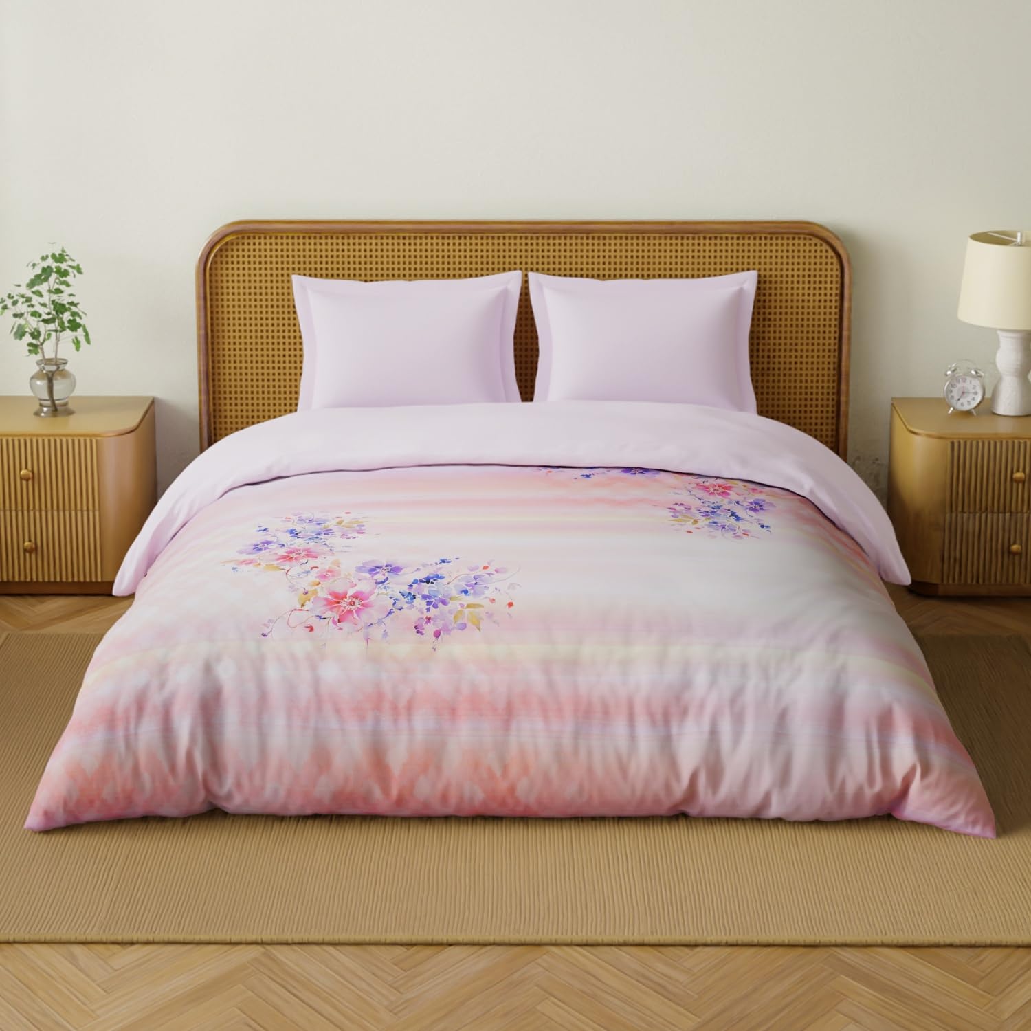Spaces Organic Cotton Pink Tulle 100% Cotton Breathable Digitally Floral Printed Double Quilt (224CMX270CM)-image-43