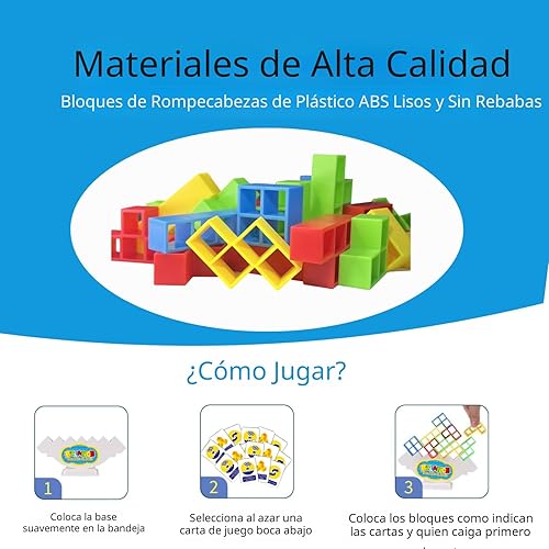 Miniatura 5 de Juego de torre apilable de 64 piezas con 22 cartas, juego gigante de equilibrio de caída para la familia, regalos ideales para nietos, rellenos de
