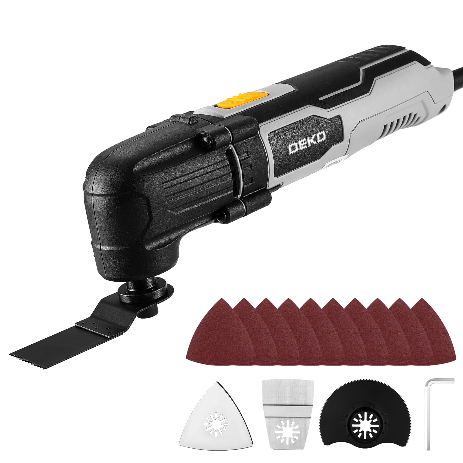 Outil Multifonction Oscillant 300W: DEKOPRO 3000-22000 RPM- Scie Oscillante Électrique Filaire, 6 Vitesses, Angle d'Oscillation 3°, pour Bois, Plastique et Métal