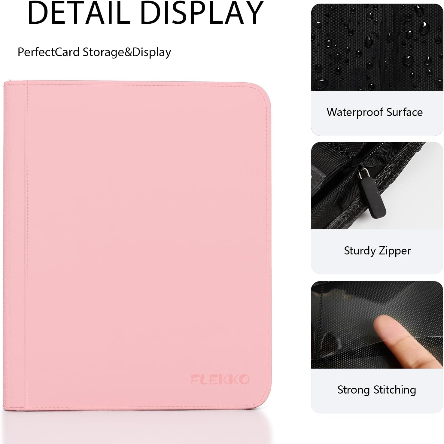 Premium 16 Pocket Card Binder, Flekko Trading Card Binder for 1000+ Cards,Trading Card Sleeve,TCG Card Holder for Game Card, Sports Card, Yugioh, MTG. (Pink)