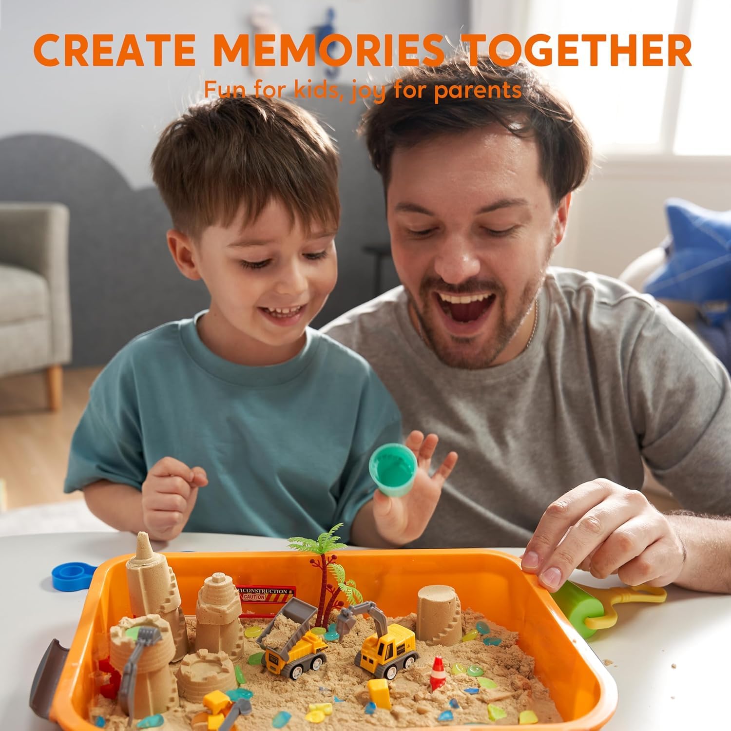 Klever Kits Magic Sand Set Spielsand Baustelle Kinder Koffer Spielsand für Kinder,Baustellen Sandkasten mit 18 Zubehörteilen,Leuchtenden Steinen,Zaubersand Sandspielzeug für Jungen ab 3 4 5 6 7 8 9