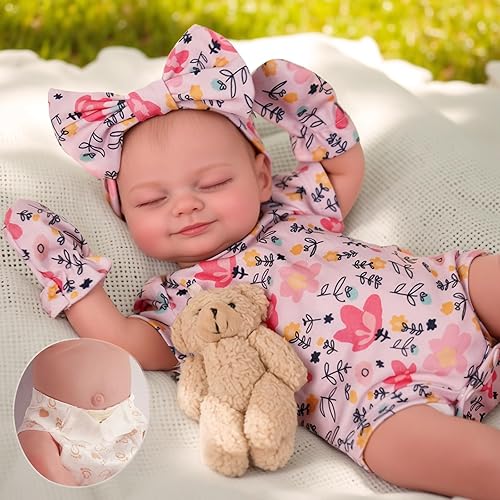 BABESIDE Silicone Baby Doll Lifelike Reborn - Skylar, 17-Inch Realistic Newborn Silicone Full Body Doll Real Life Baby Doll Girl with Gift Box for Cuddling, Role Playing and Collection