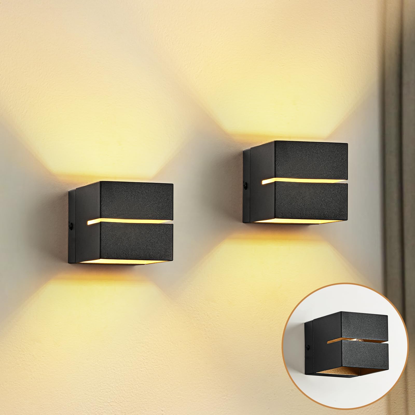 Doughelec Aplique pared Interior LED 6W, Lámpara de Pared LED G9 Reemplazable Luz de Pared Aplique pared Blanco Cálido 3000K Vintage Iluminación para Porche Dormitorio Pasillo Sala, Negro/Oro 2PCS