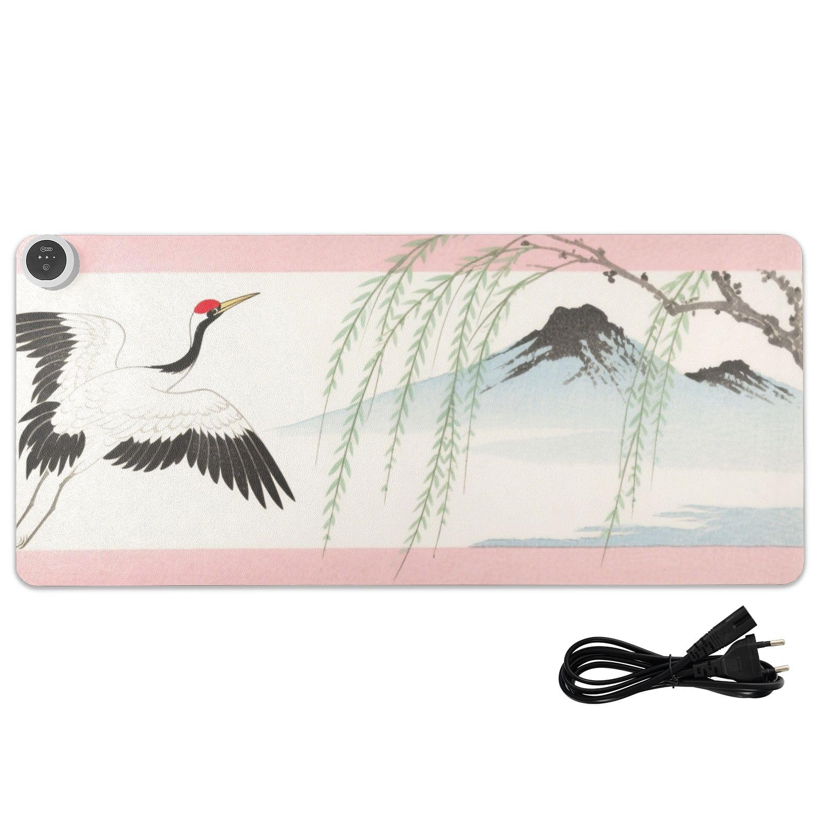 Japanese Blossom Crane Leather Computer Heated Mouse Pad 31.5 x 13 in Hand Warmer Desk Protector for Large Desk Writing Work