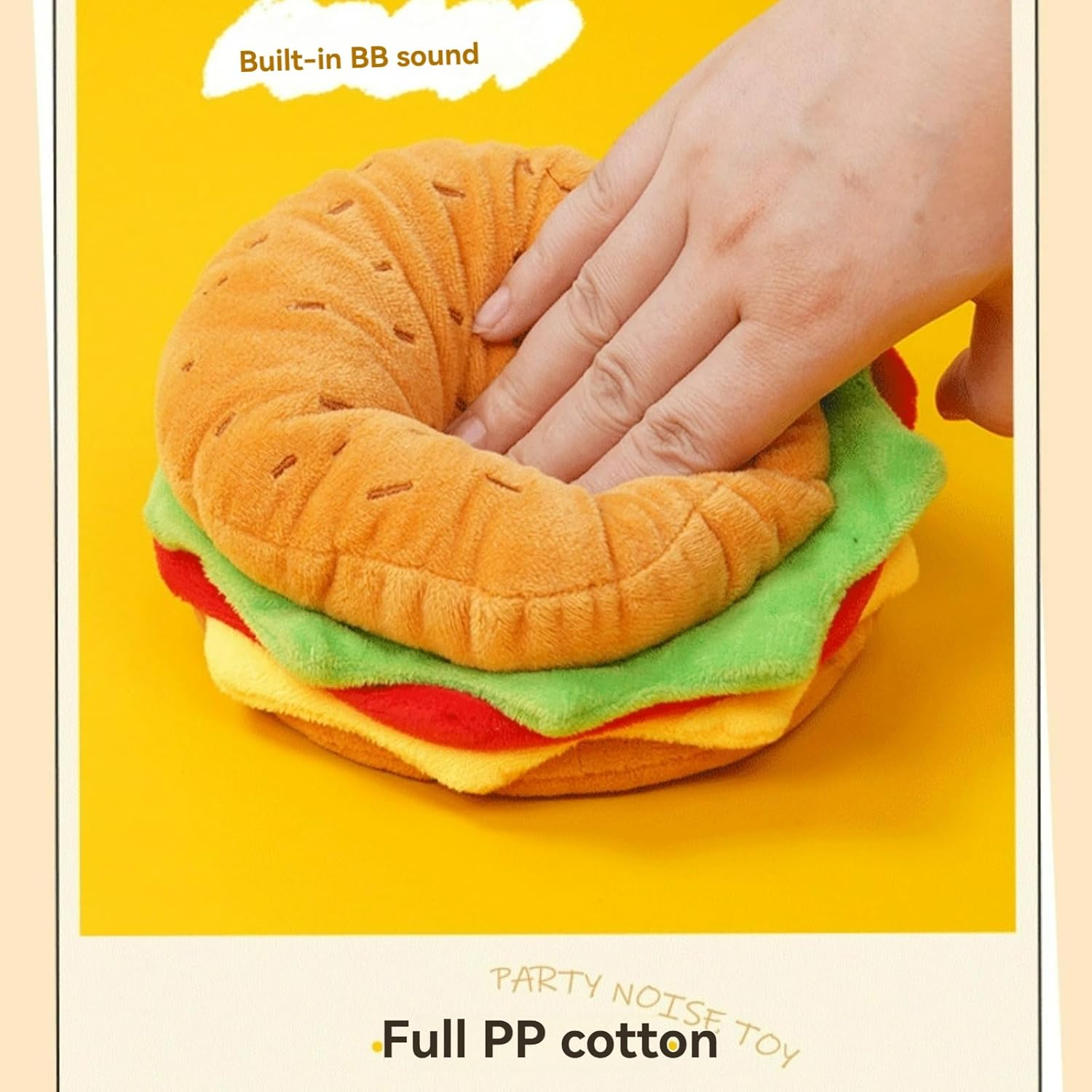 Cat Puppy Toy Cartoon Food Plush Toy 6pcs Set Sausage Croissant Drumstick Pizza Burger Ice Cream Shapes Oversized BB Sound Dog Cat Accessories Gift for Christmas (Food Set 6pcs)