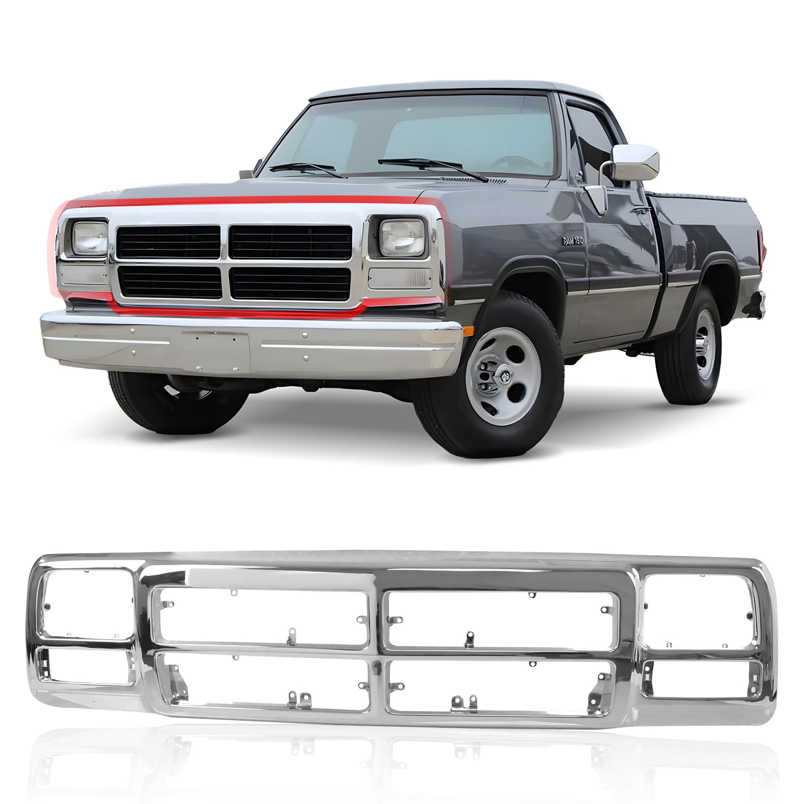 CarPartsDepot New Front Chrome Grille Compatible with 1991 1992 1993 DODGE D150 RAM Charger SUV Fits CH1200137 55026080