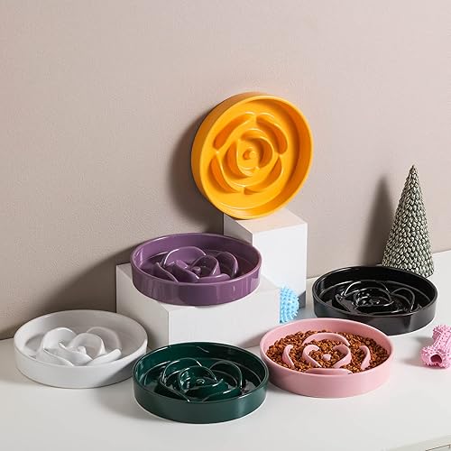 Miniatura 6 de Comedero de cerámica morado de 8.66 pulgadas para razas medianas y grandes, comida para perros de alimentación lenta y plato de agua, cuenco de