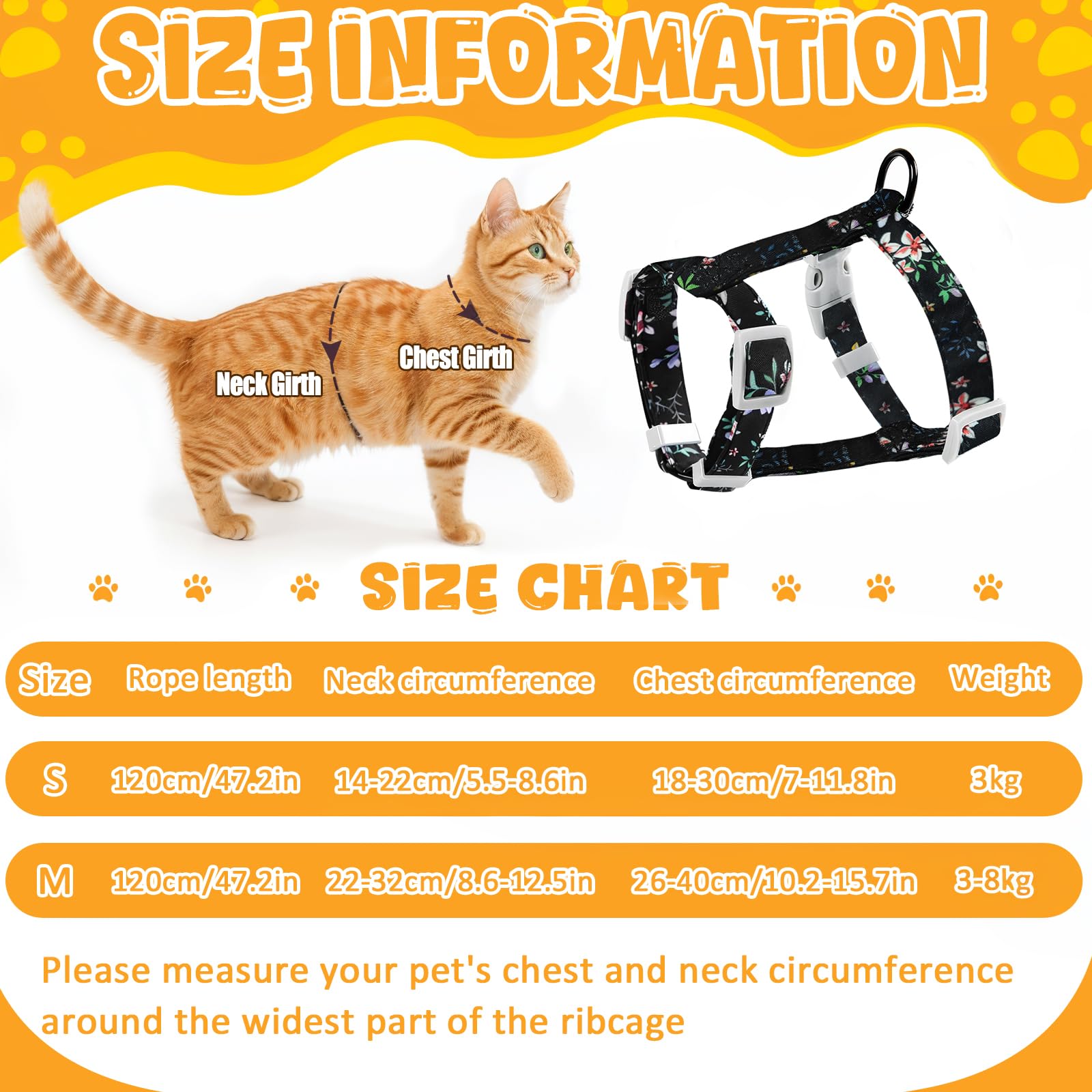 Cat Harness and Leash Set, Lovely Floral Kitten Harnesses with Pet Anti-Lost Pendant, Adjustable Escape Proof Cat Harness, Use Easy Walking Travel Kitten Carrier Cats - Image 2