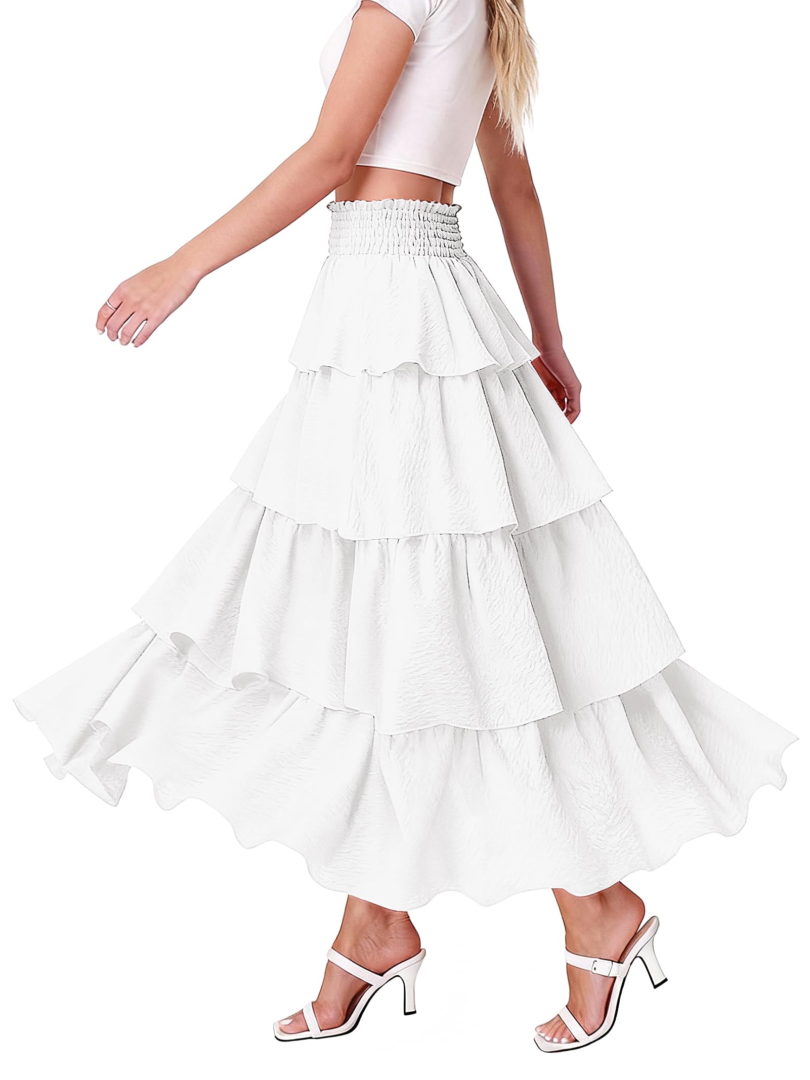 Casly Lamiit Womens Maxi Skirt Flowy High Waisted Tiered Layered Long Skirt for Party Wedding
