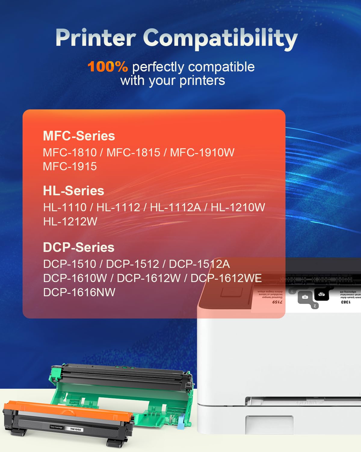 Toner TN1050 + Tamburo DR1050 Compatibili per Brother TN1050 Toner DR1050 Tamburo per Brother DCP-1612W DCP-1610W DCP-1510 DCP-1512 MFC-1910W MFC-1810 HL-1110 HL-1210W HL-1212W HL-1112 DCP1612W