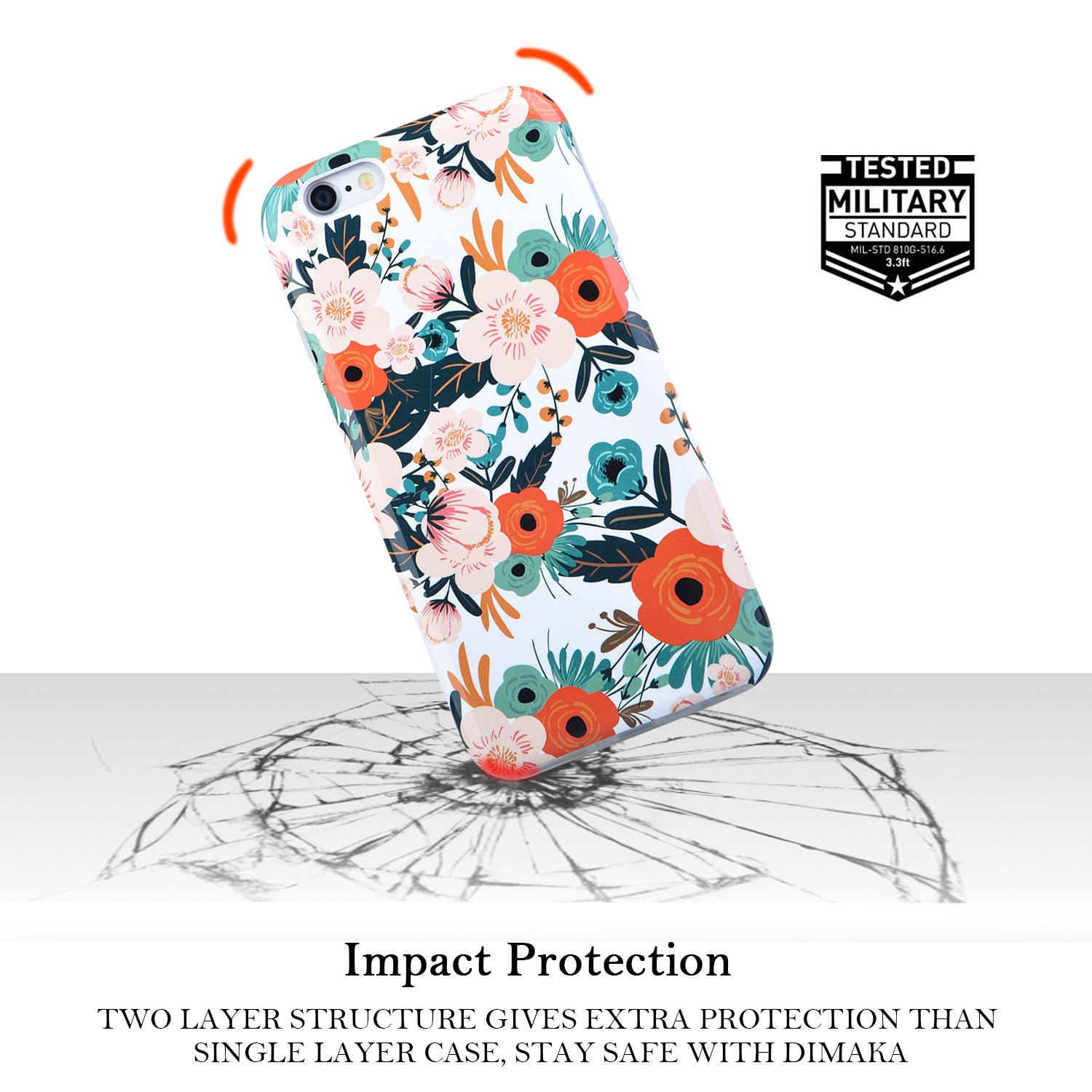 Dimaka iPhone 6S Case for Girls, Cute 6S Case, Floral Pattern Double