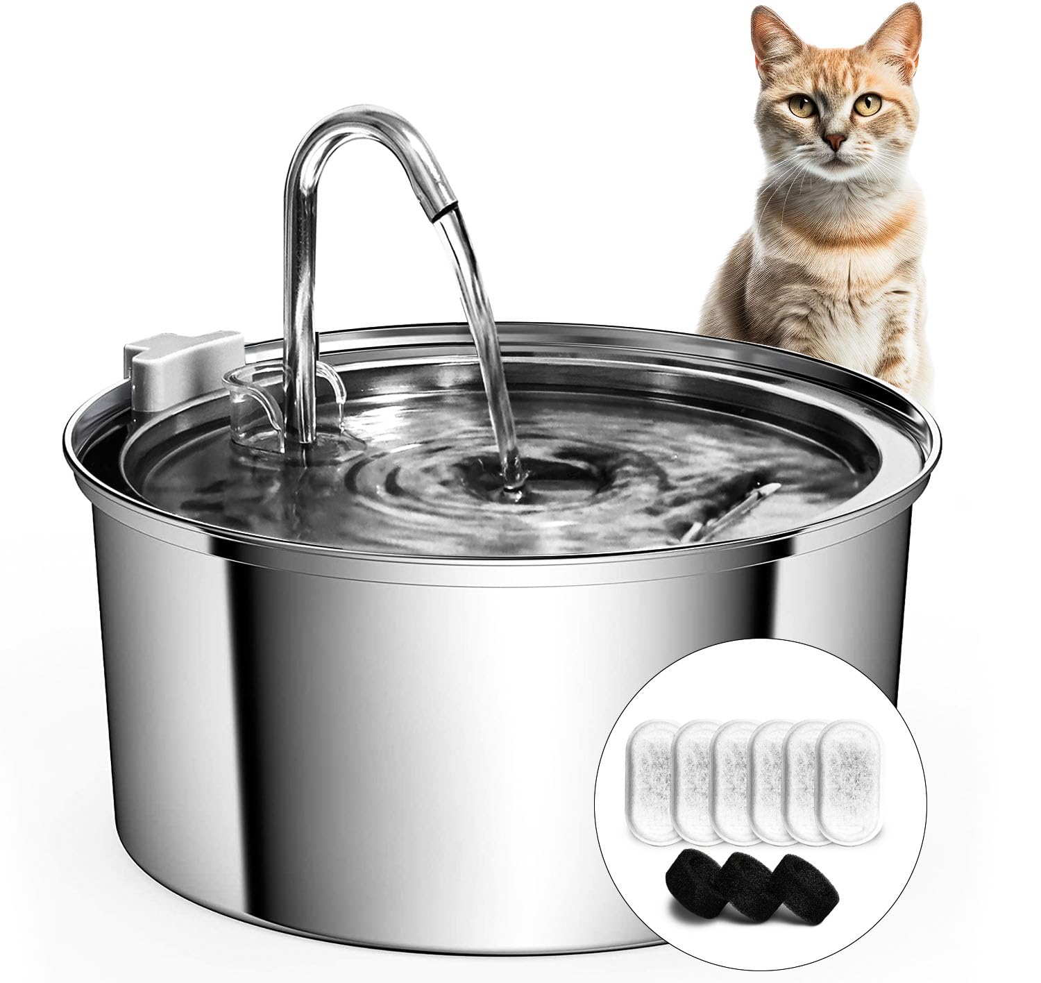 Amazon | 猫 水飲み器ステンレス製 3.2L大容量 自動給水器 23dB静音