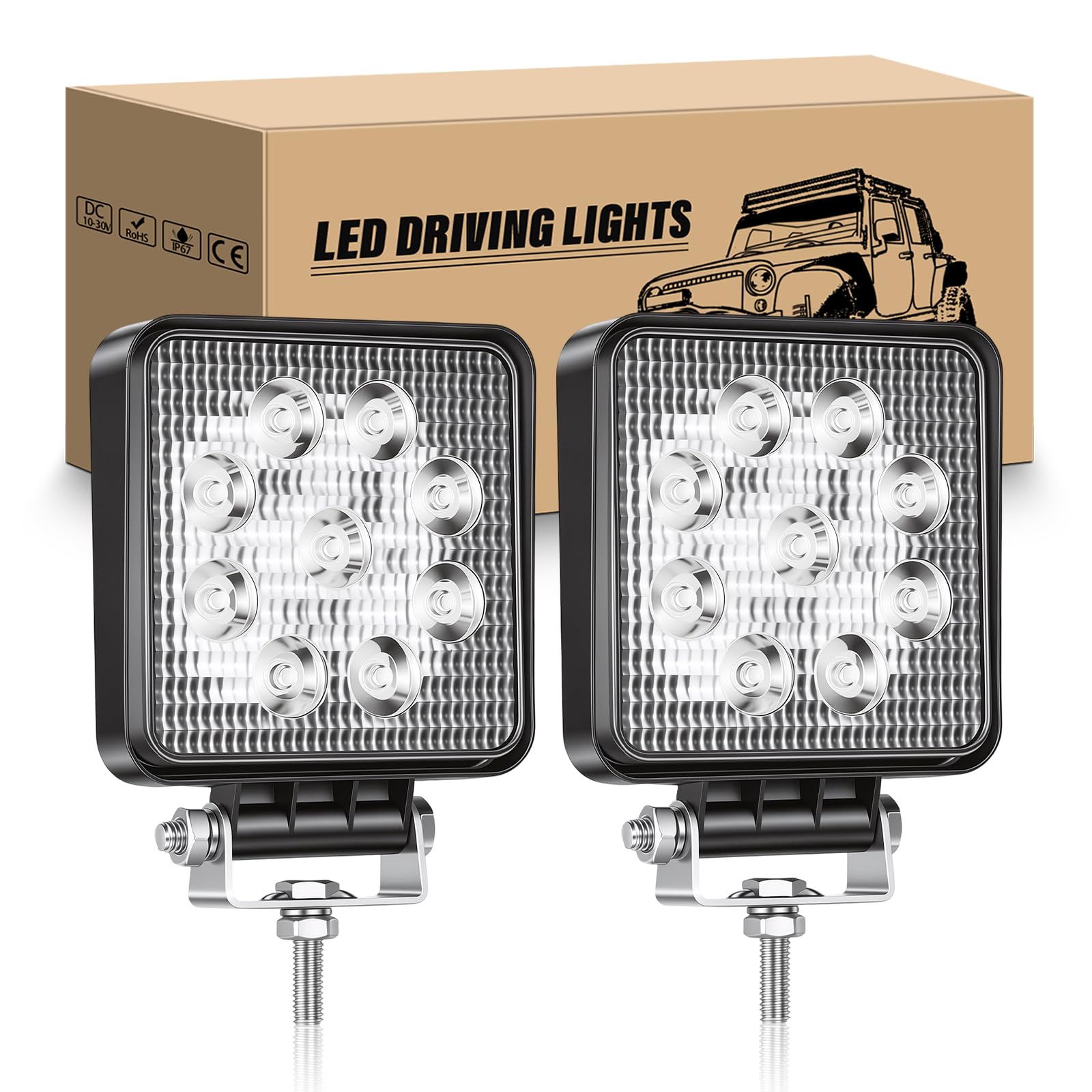 RIGIDON 2 Pcs Redondo Focos Led Tractor, 4 pulgadas 27W faros trabajo Spotlights Luz de Niebla 12V 24V 6000K IP67 impermeable para 4x4 Off Road Coche Camión Moto ATV UTV SUV 4WD Barco — view 8