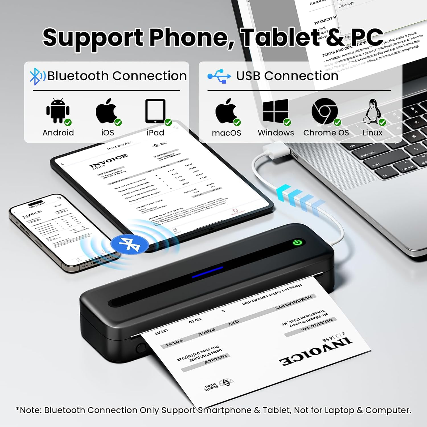 300dpi Impresora Termica Portatil A4, 2600mAh Impresora Portátil, Impresora Portatil Inalambrica, M832/M834 Plus Impresora Térmica A4 Bluetooth, Compacta