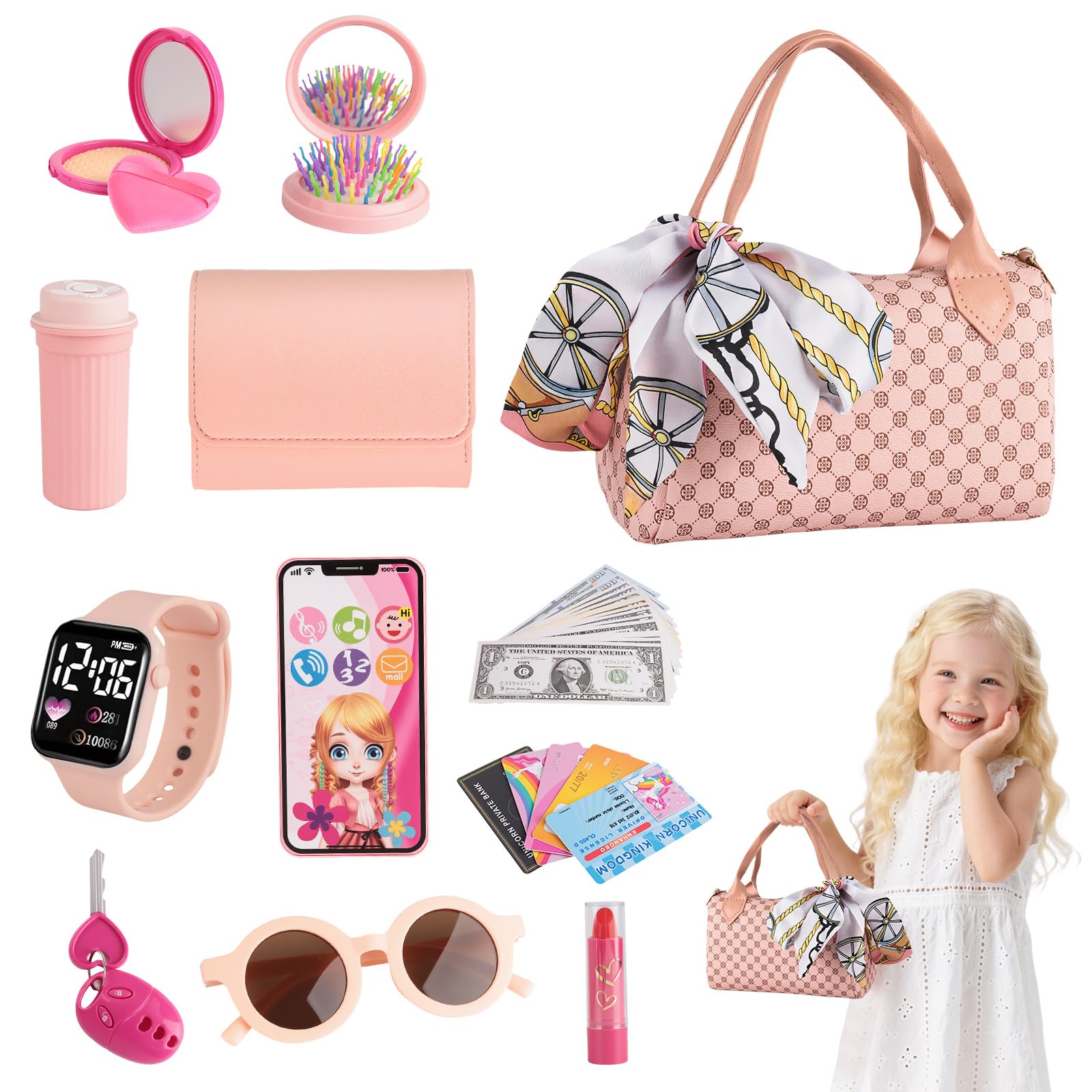 Bolso De Juguete Para Niñas Con Accesorios De Maquillaje Y Teléfono | Set De Juego De Rol Para Pequeñas Princesas De 3 A 6 Años