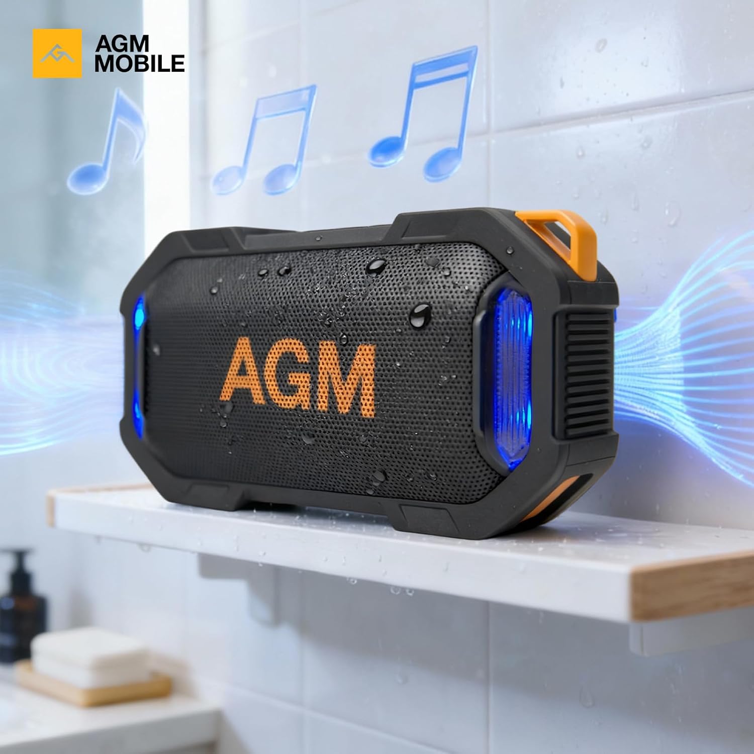 AGM MagROCK Portable Bluetooth Speaker, IP67 Waterproof, Drop-proof&Dust-proof, Bluetooth 5.3 Outdoor Speakers, Powerful Stereo Sound with Boosted Volume, Vibrant RGB Light, Magnetic Attachment Design