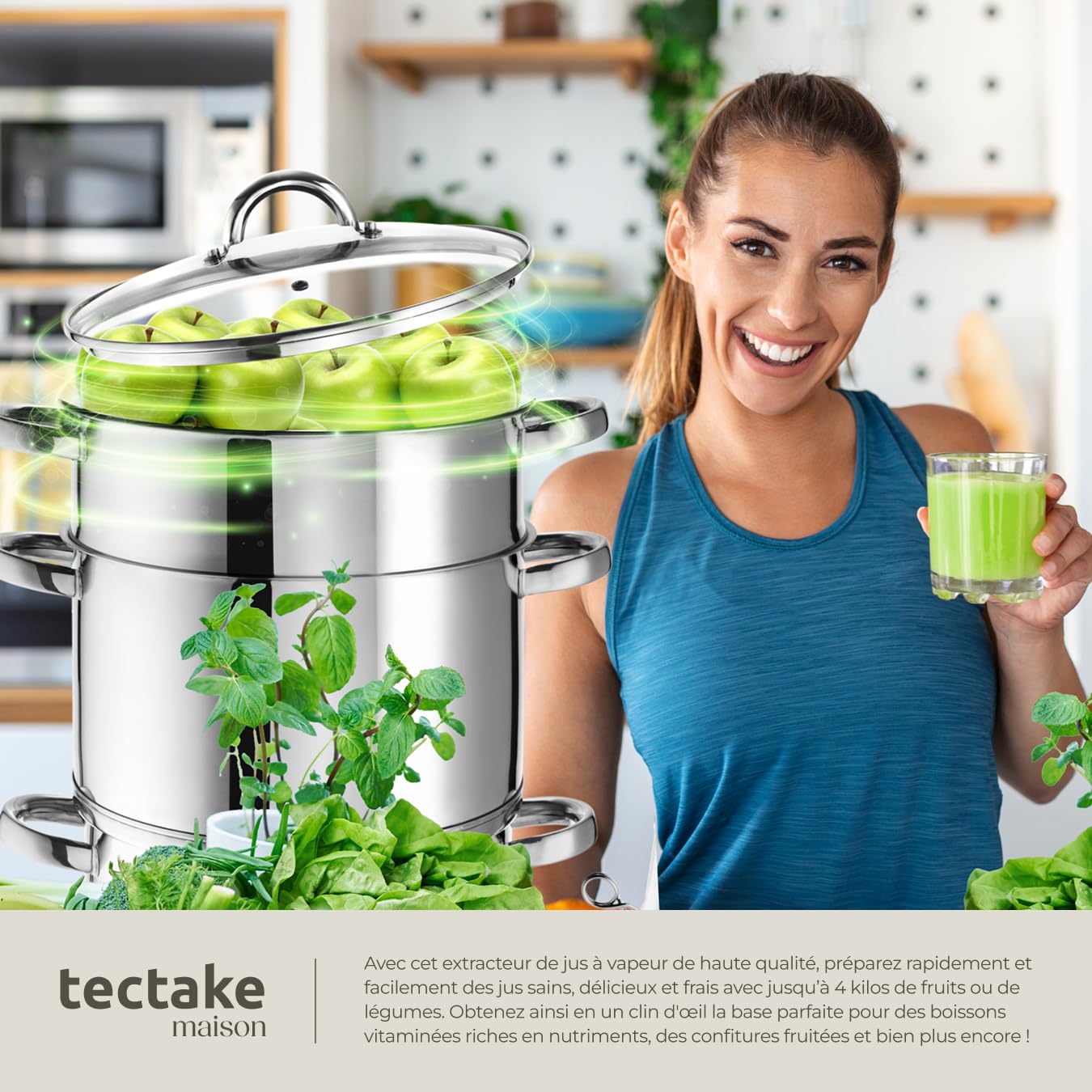 tectake® Extracteur de jus 15L en Acier inoxydable Multi-fonction Centrifugeuse Fruits et legumes Cuiseur-vapeur Presse fruits, tout feux dont induction, lavable au Lave-vaisselle