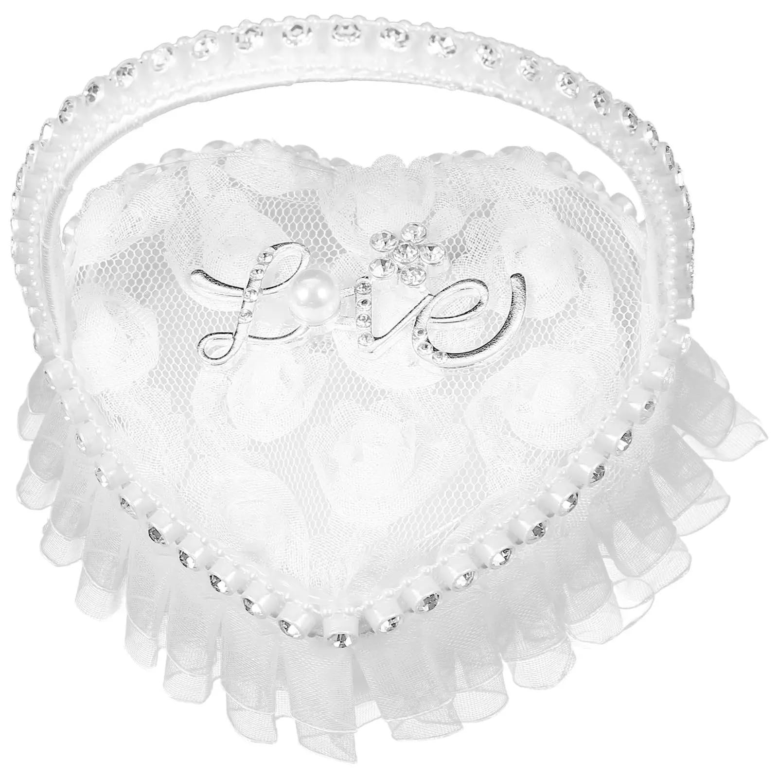 CGRSDSD Ring Bearer Pillow Decoration Lace Ring Pillow Pillows For Wedding Heart-shaped Satin Holder Bride